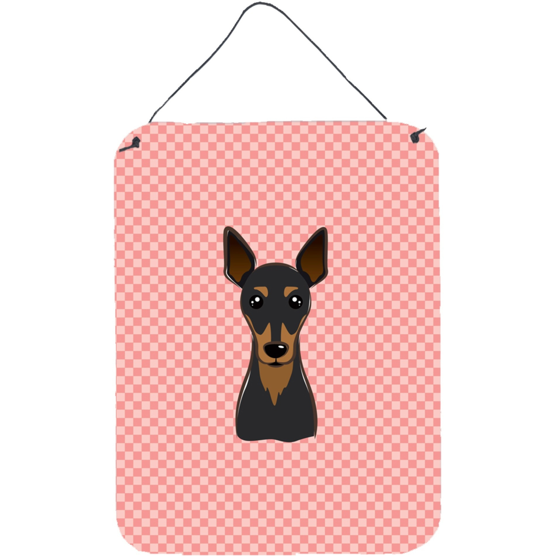 &quotCaroline's Treasures Checkerboard Pink Min Pin Wall or Door Hanging Prints, 16"" x 12"""