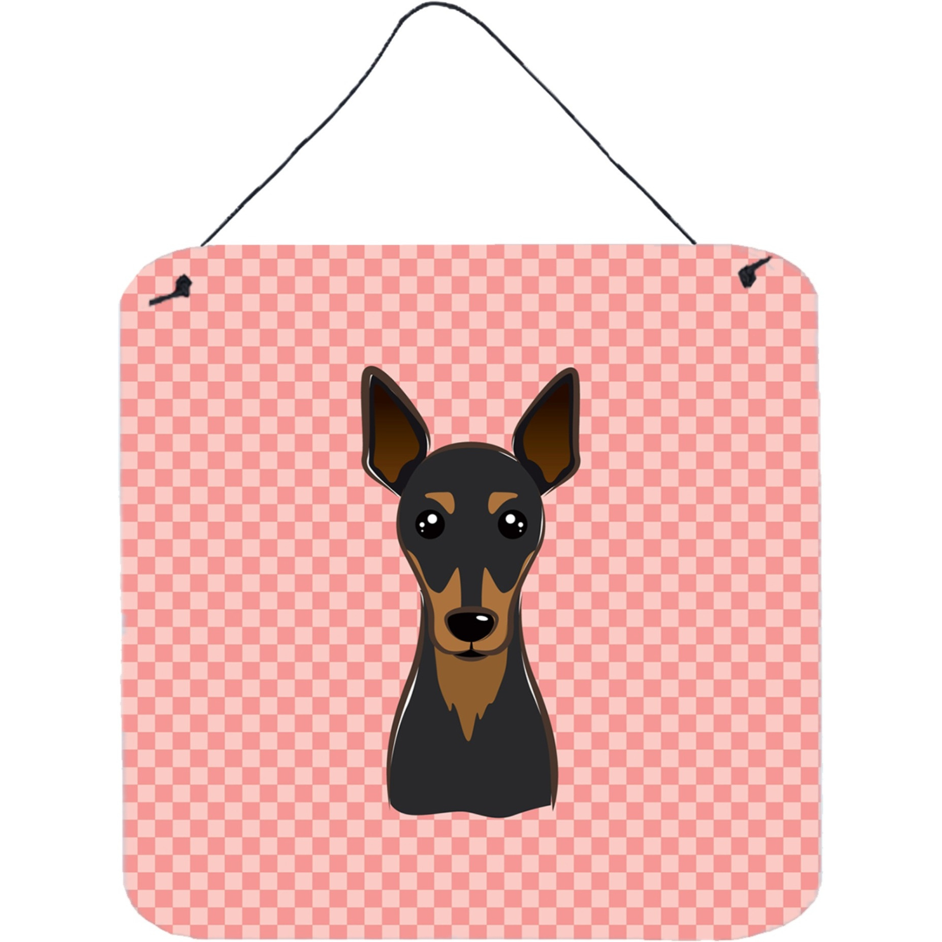 &quotCaroline's Treasures Checkerboard Pink Min Pin Wall or Door Hanging Prints, 6 x 6"""