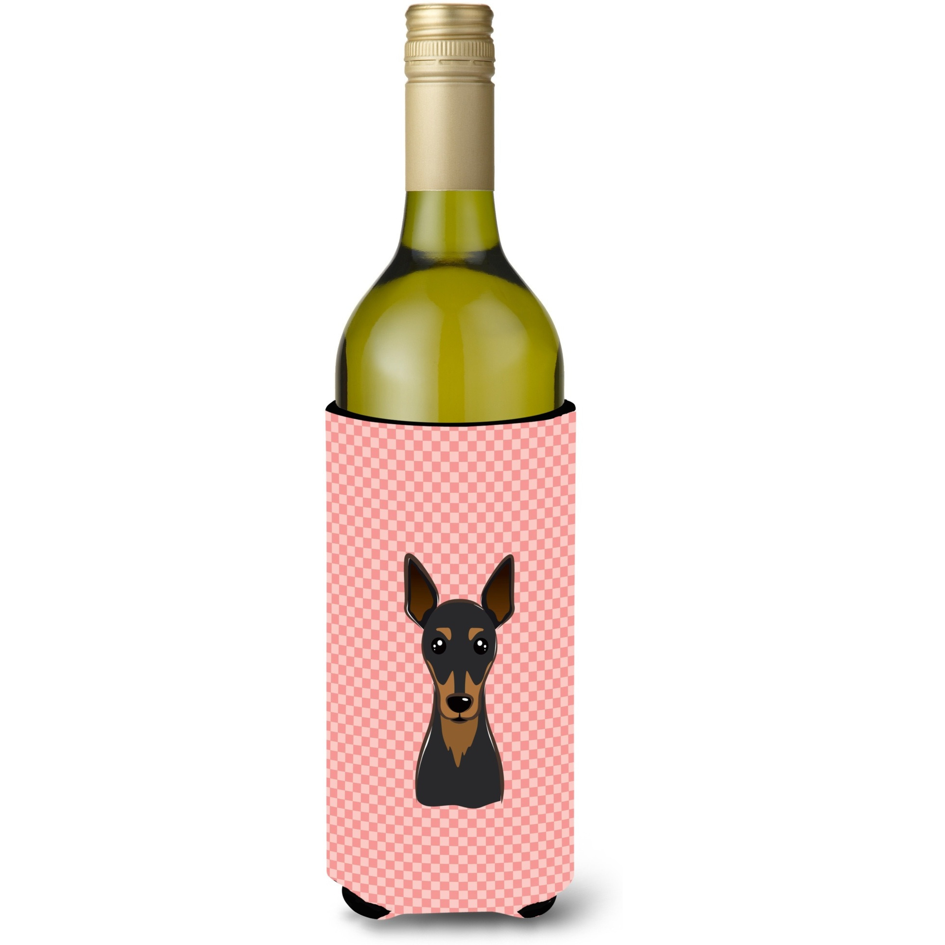 Checkerboard Pink Min Pin Wine Bottle Beverage Insulator Hugger BB1240LITERK