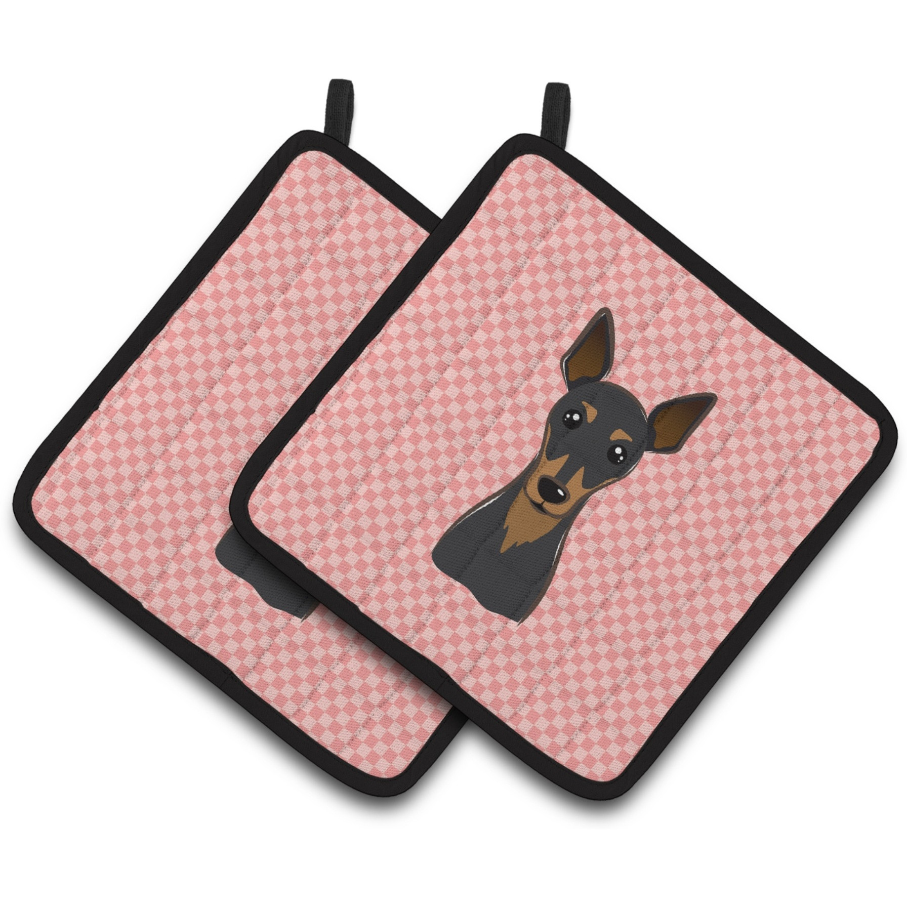&quotCaroline's Treasures Checkerboard Pink Min Pin Pair of Pot Holders BB1240PTHD, 7.5HX7.5W, Multicolor"