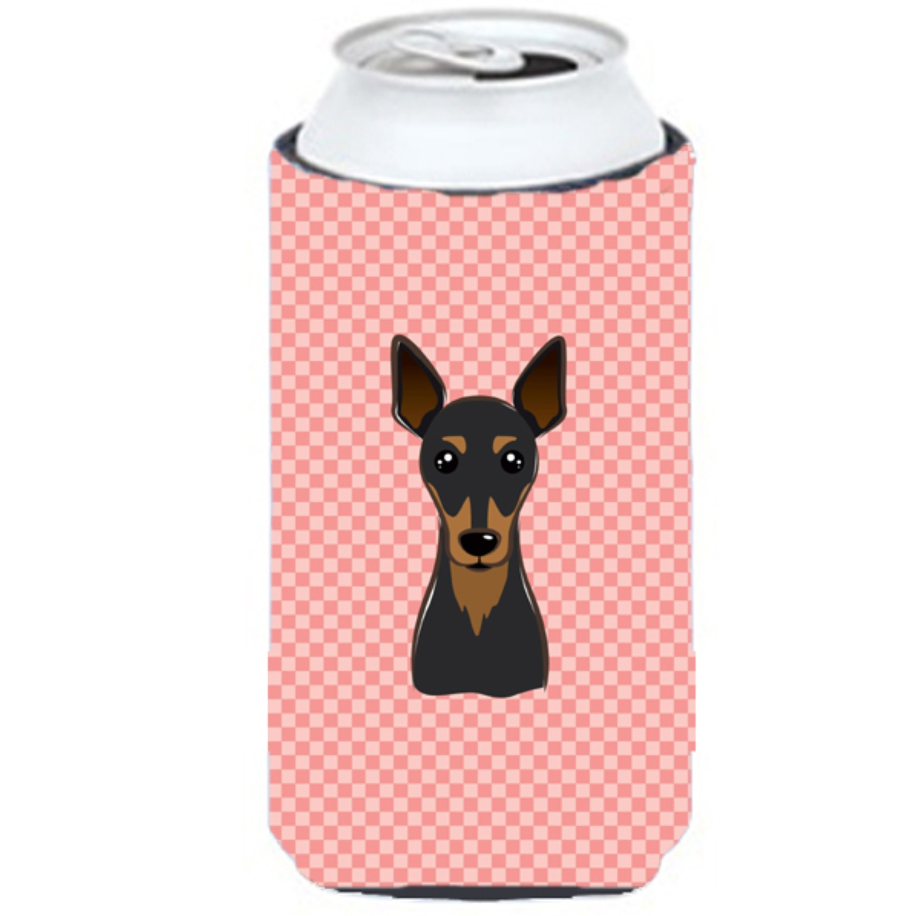 Checkerboard Pink Min Pin Tall Boy Beverage Insulator Hugger BB1240TBC