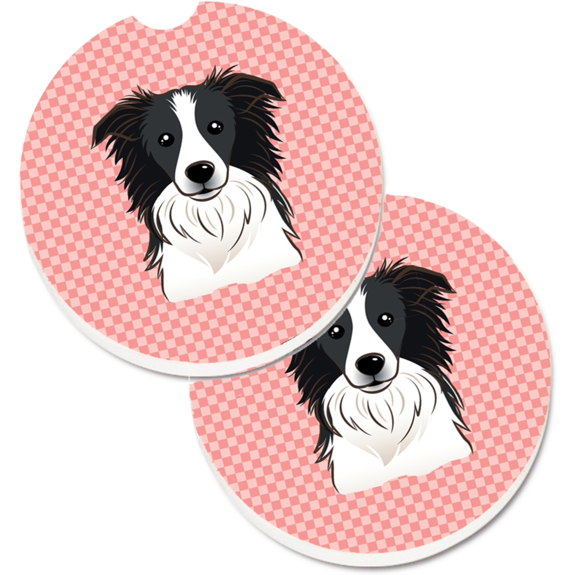 &quotCaroline's Treasures Checkerboard Pink Border Collie Set of 2 Cup Holder Car Coasters BB1241CARC, 2.56, Multicolor"