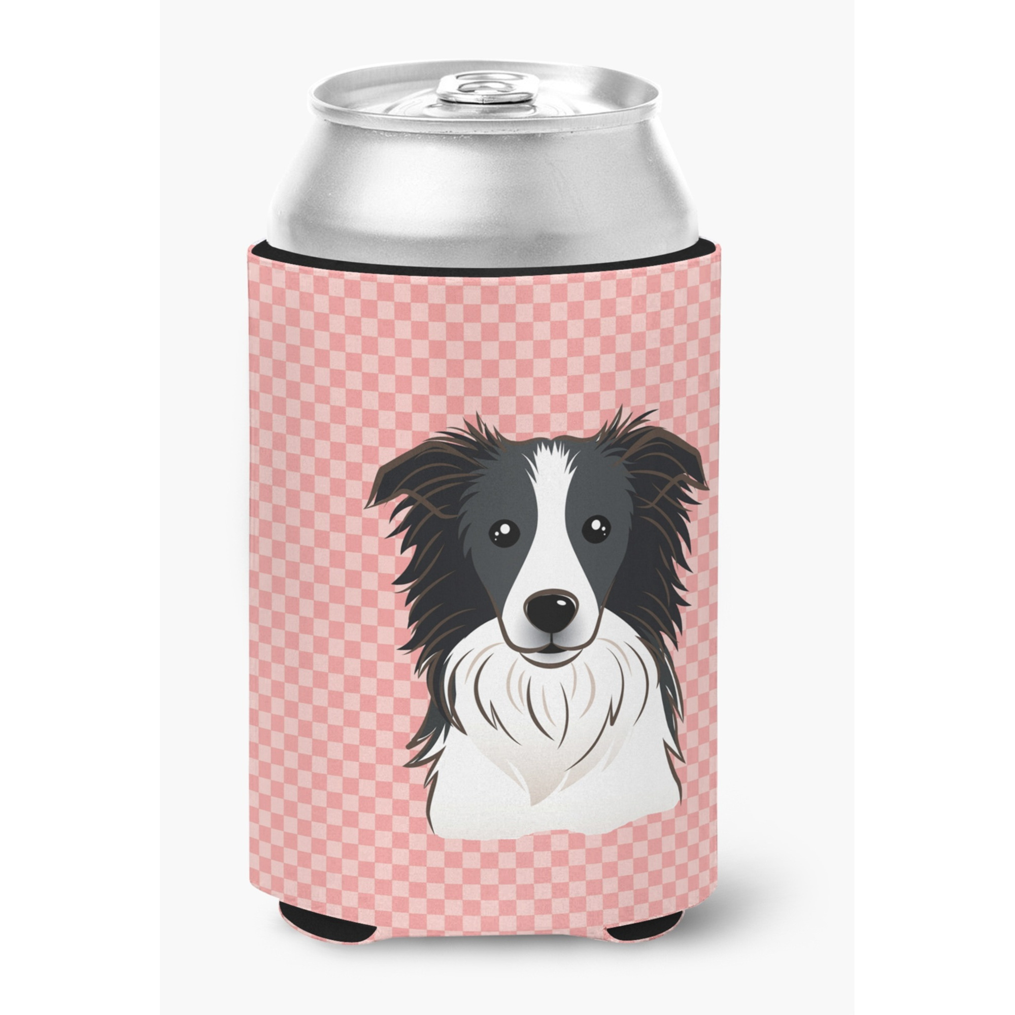 Checkerboard Pink Border Collie Can or Bottle Hugger BB1241CC