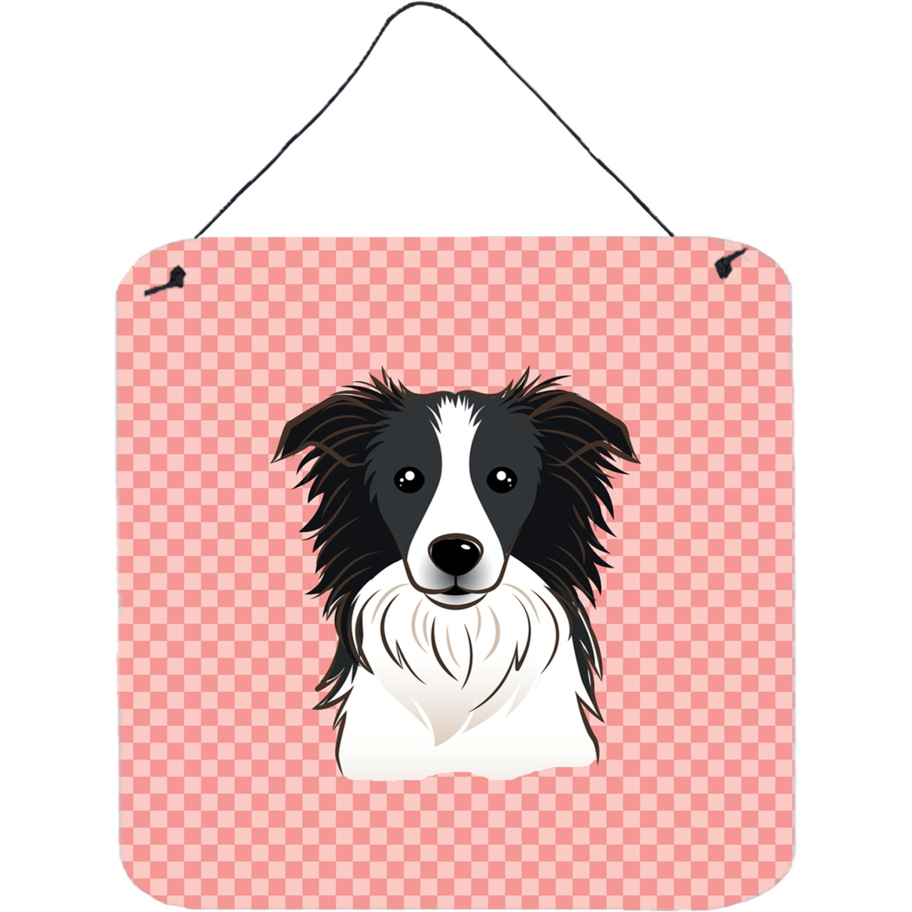 &quotCaroline's Treasures Checkerboard Pink Border Collie Wall or Door Hanging Prints, 6 x 6"""