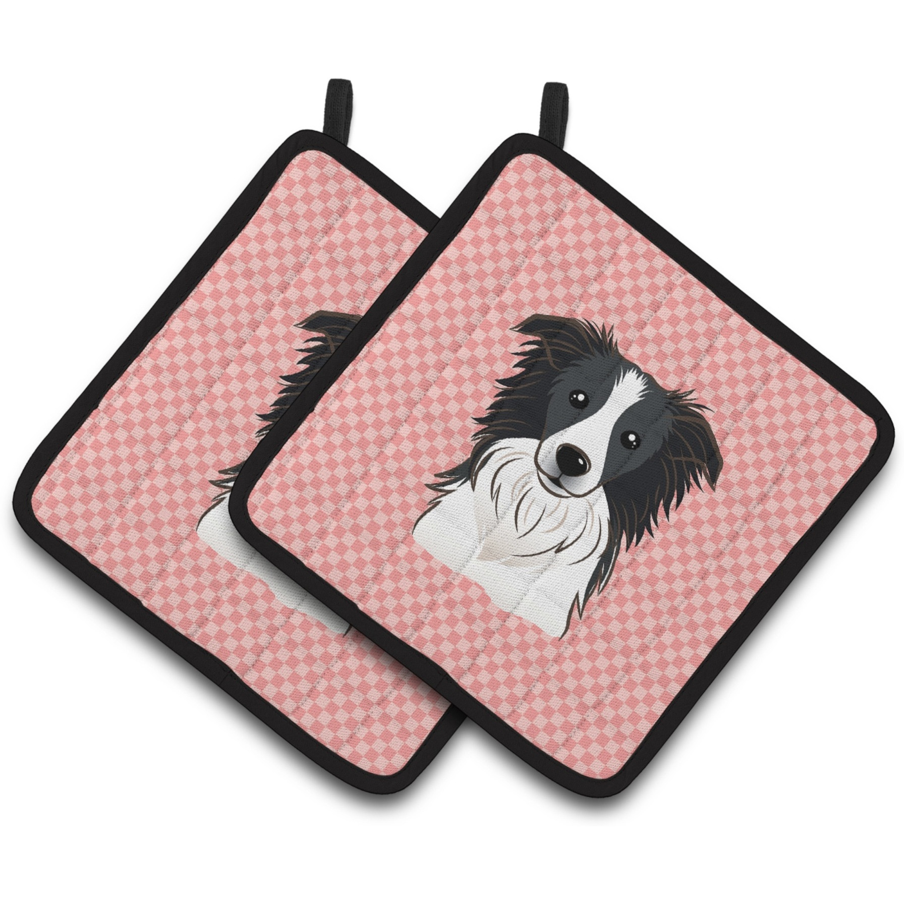&quotCaroline's Treasures Checkerboard Pink Border Collie Pair of Pot Holders BB1241PTHD, 7.5HX7.5W, Multicolor"