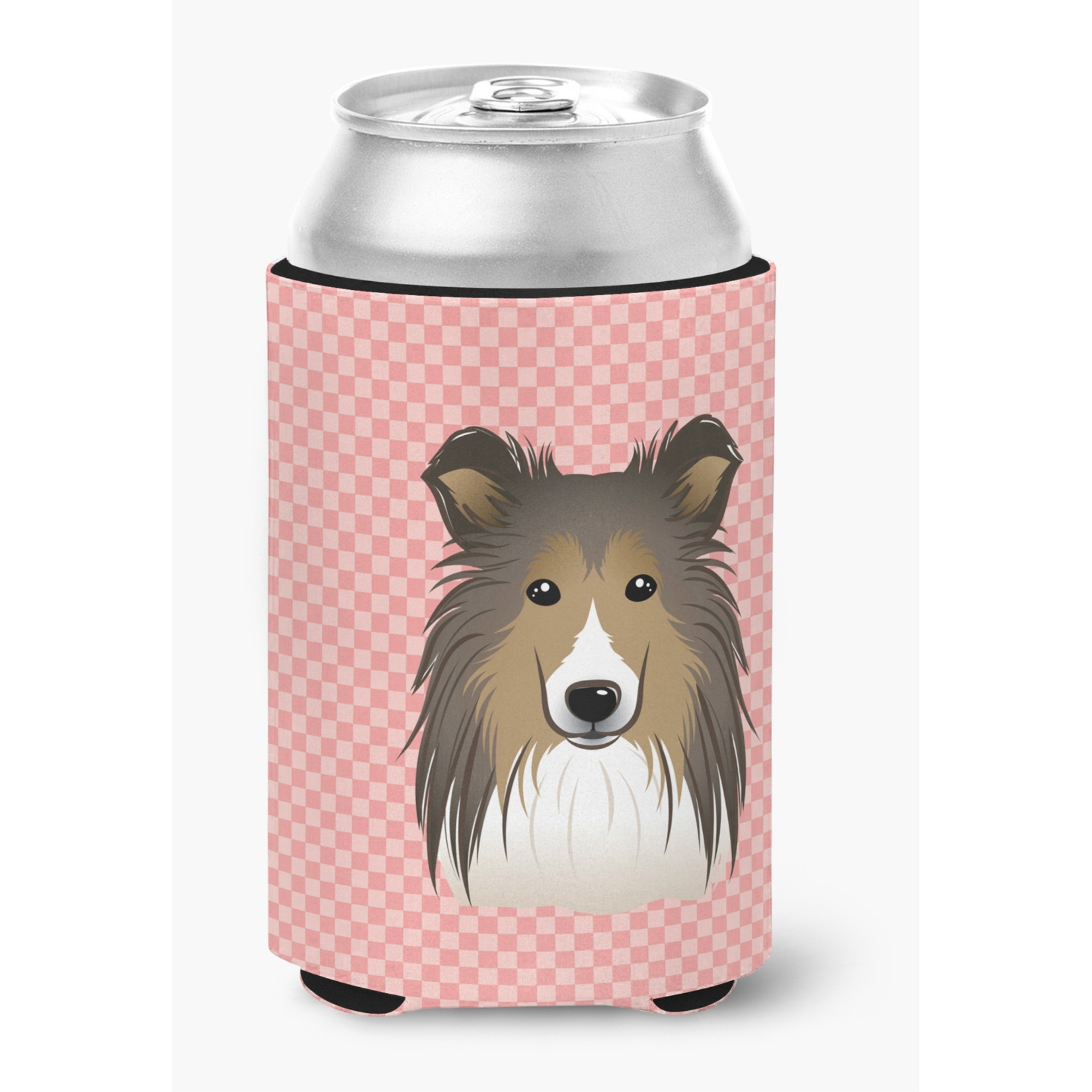 Checkerboard Pink Sheltie Can or Bottle Hugger BB1242CC