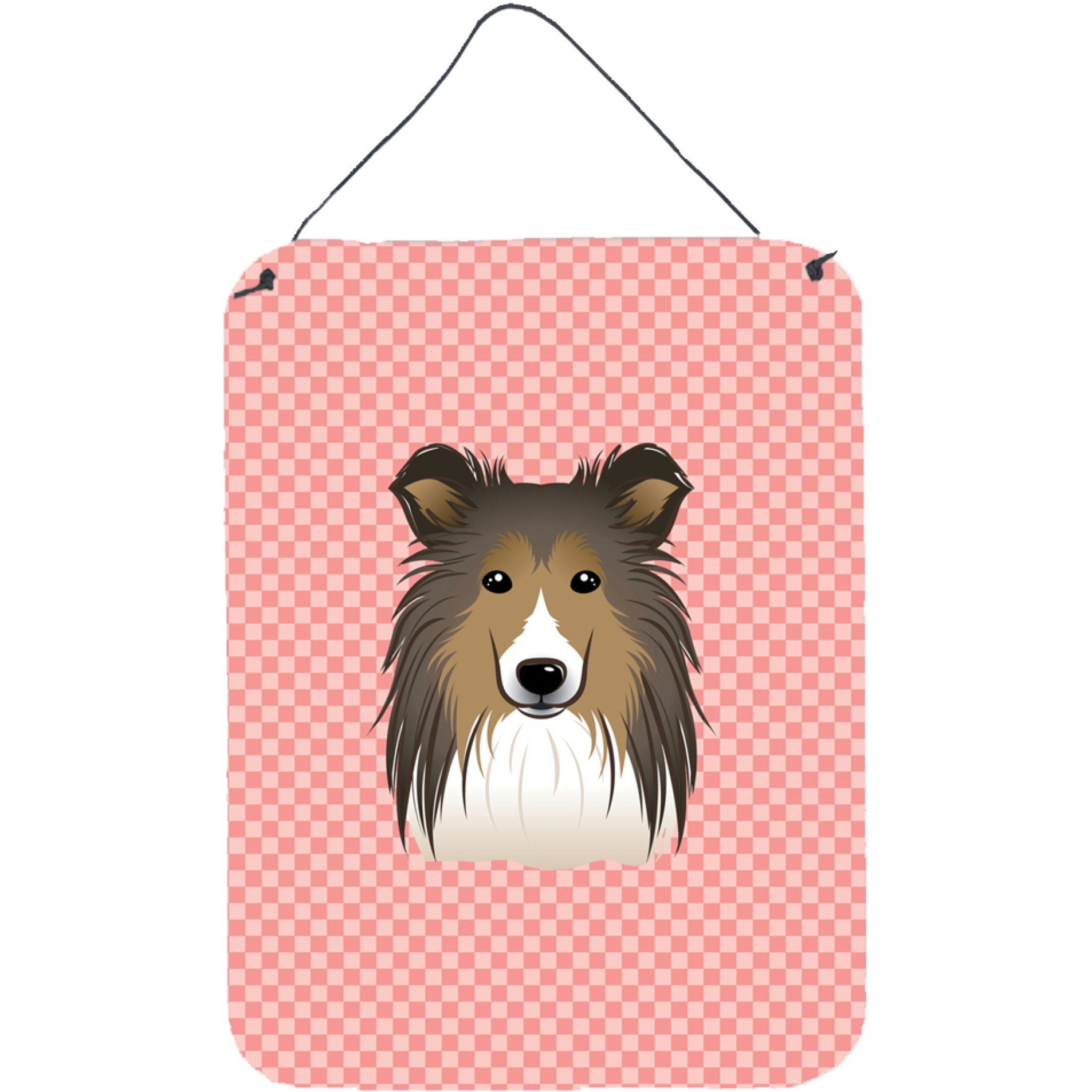 &quotCaroline's Treasures Checkerboard Pink Sheltie Wall or Door Hanging Prints, 16"" x 12"""