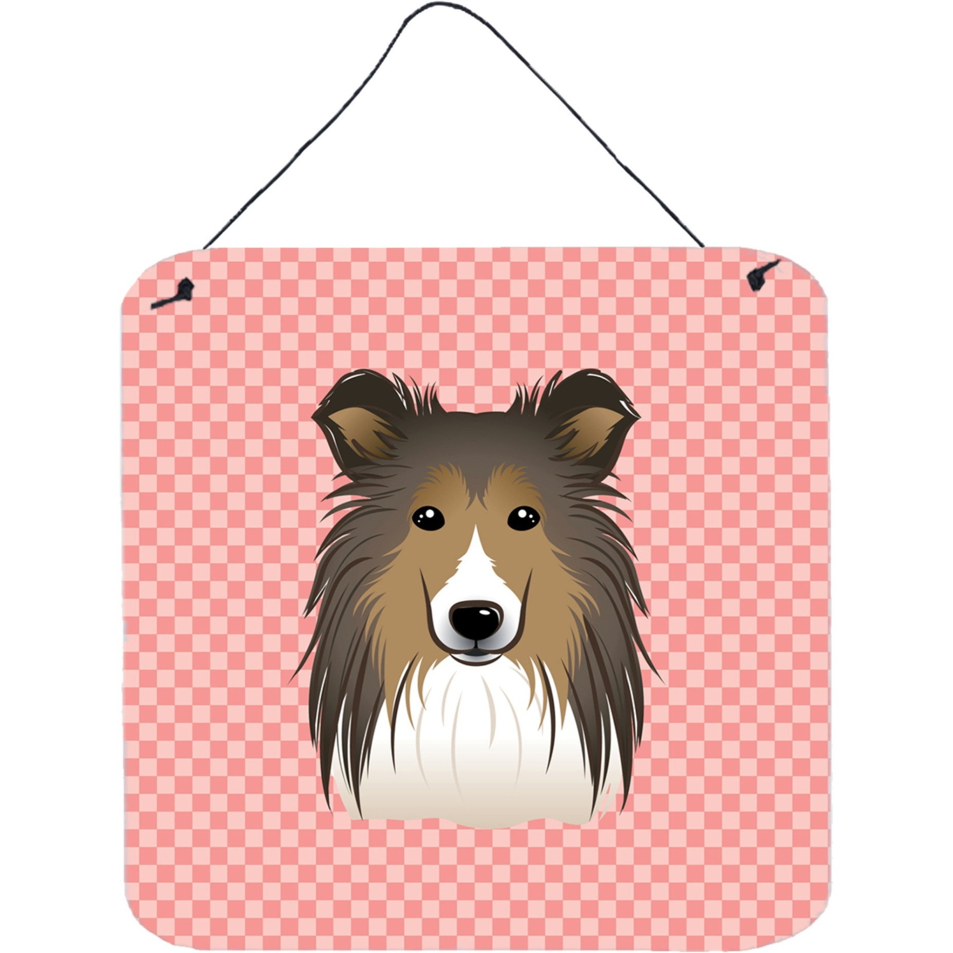 &quotCaroline's Treasures Checkerboard Pink Sheltie Wall or Door Hanging Prints, 6 x 6"""