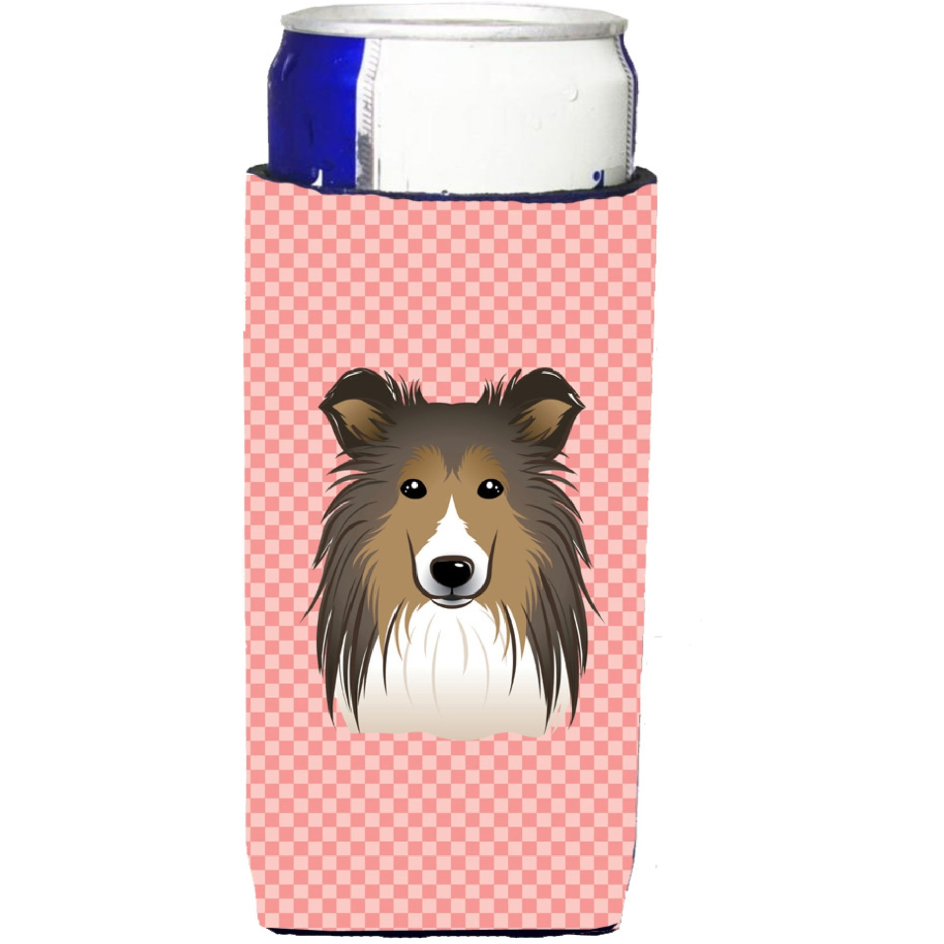 Checkerboard Pink Sheltie Ultra Beverage Insulators for slim cans BB1242MUK