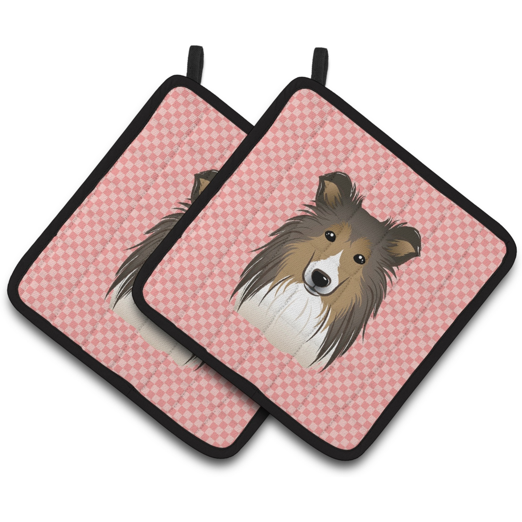 &quotCaroline's Treasures Checkerboard Pink Sheltie Pair of Pot Holders BB1242PTHD, 7.5HX7.5W, Multicolor"