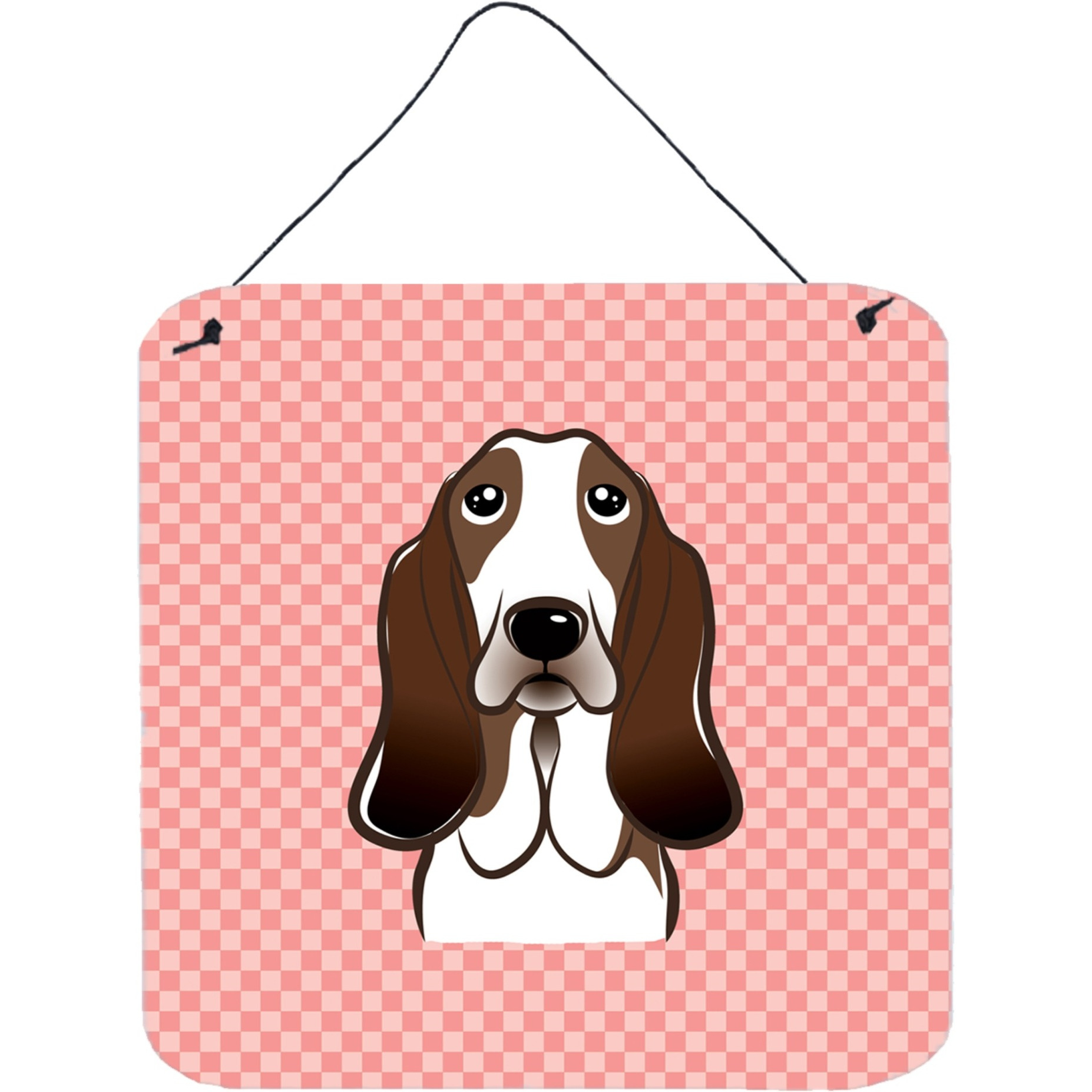 &quotCaroline's Treasures Checkerboard Pink Basset Hound Wall or Door Hanging Prints, 6 x 6"""