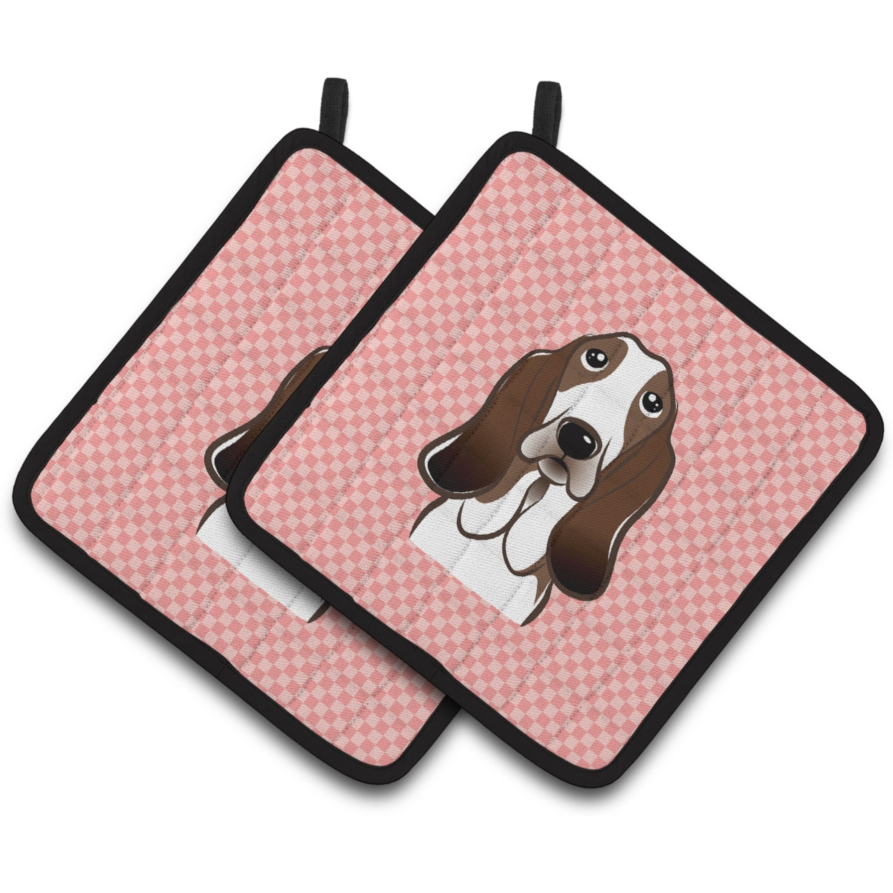 &quotCaroline's Treasures Checkerboard Pink Basset Hound Pair of Pot Holders BB1243PTHD, 7.5HX7.5W, Multicolor"