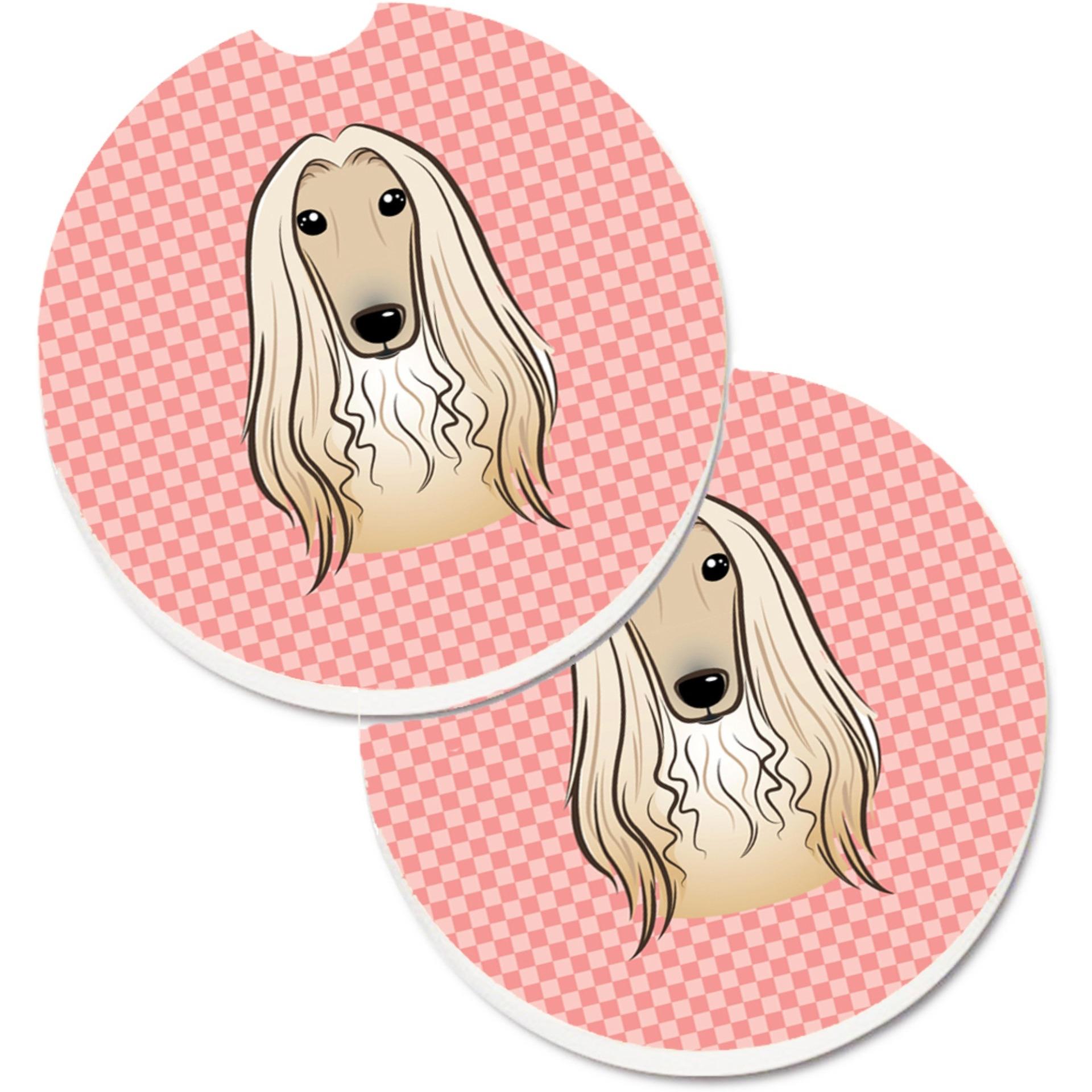 &quotCaroline's Treasures Checkerboard Pink Afghan Hound Set of 2 Cup Holder Car Coasters BB1244CARC, 2.56, Multicolor"