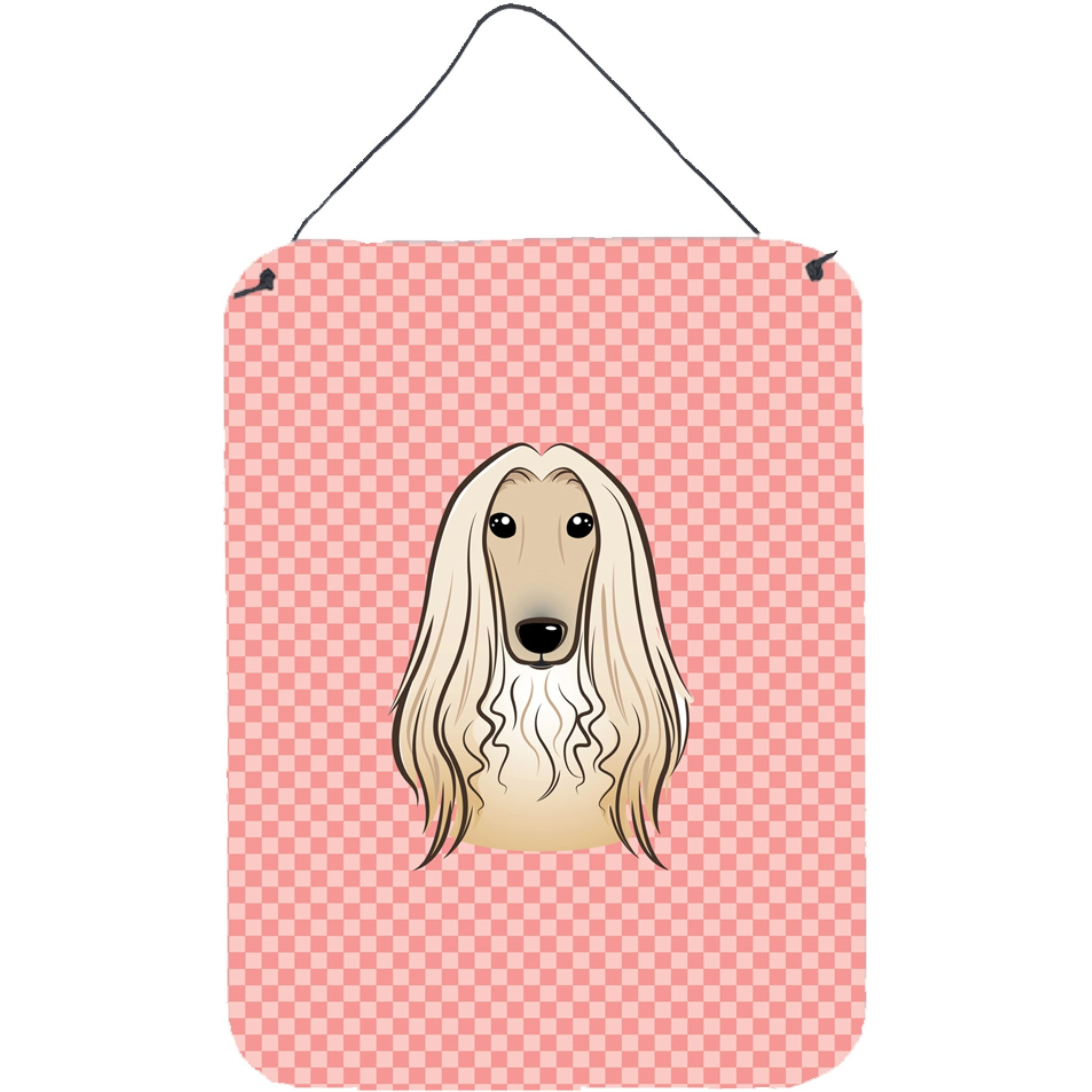 &quotCaroline's Treasures Checkerboard Pink Afghan Hound Wall or Door Hanging Prints, 16"" x 12"""