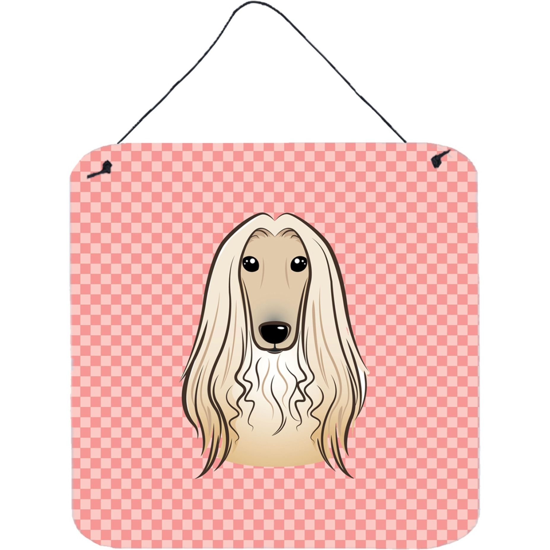 &quotCaroline's Treasures Checkerboard Pink Afghan Hound Wall or Door Hanging Prints, 6 x 6"""