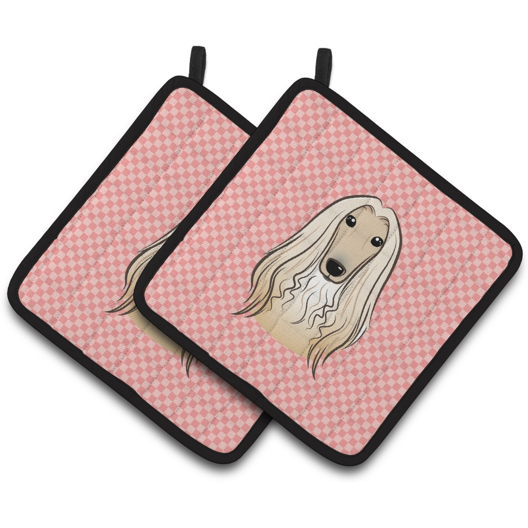 &quotCaroline's Treasures Checkerboard Pink Afghan Hound Pair of Pot Holders BB1244PTHD, 7.5HX7.5W, Multicolor"