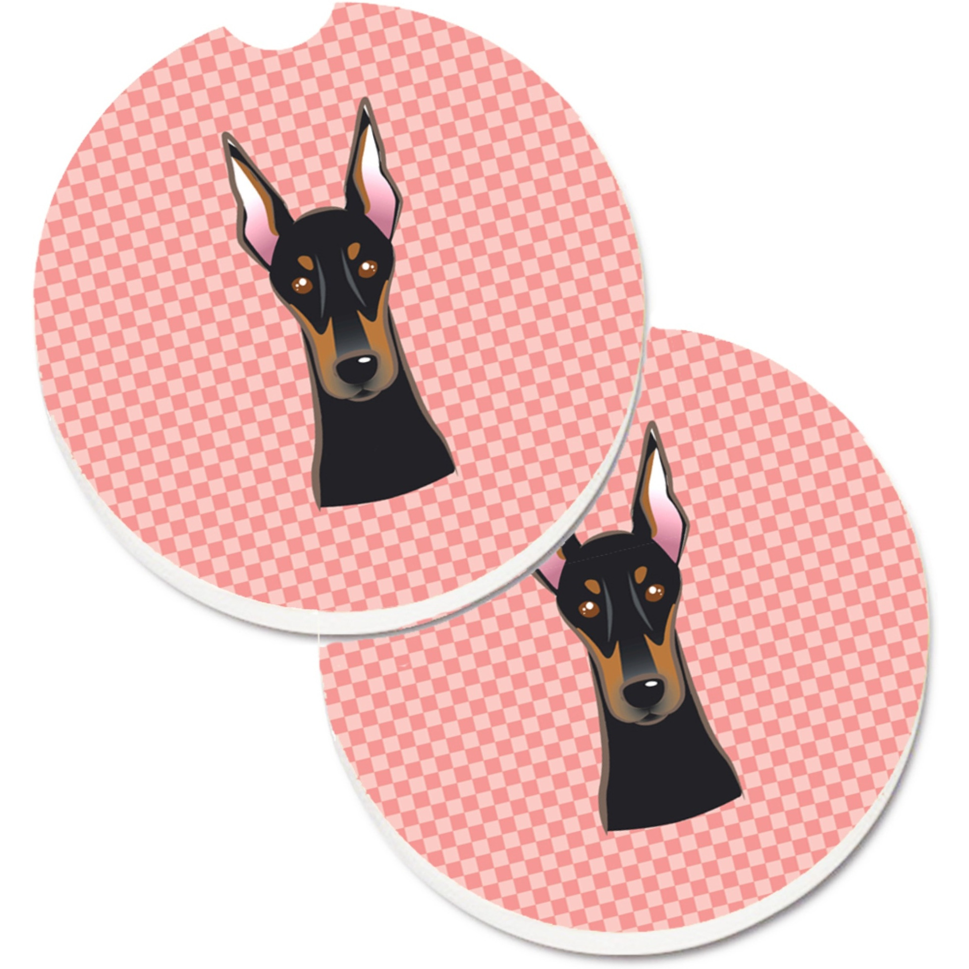 &quotCaroline's Treasures Checkerboard Pink Doberman Set of 2 Cup Holder Car Coasters BB1245CARC, 2.56, Multicolor"