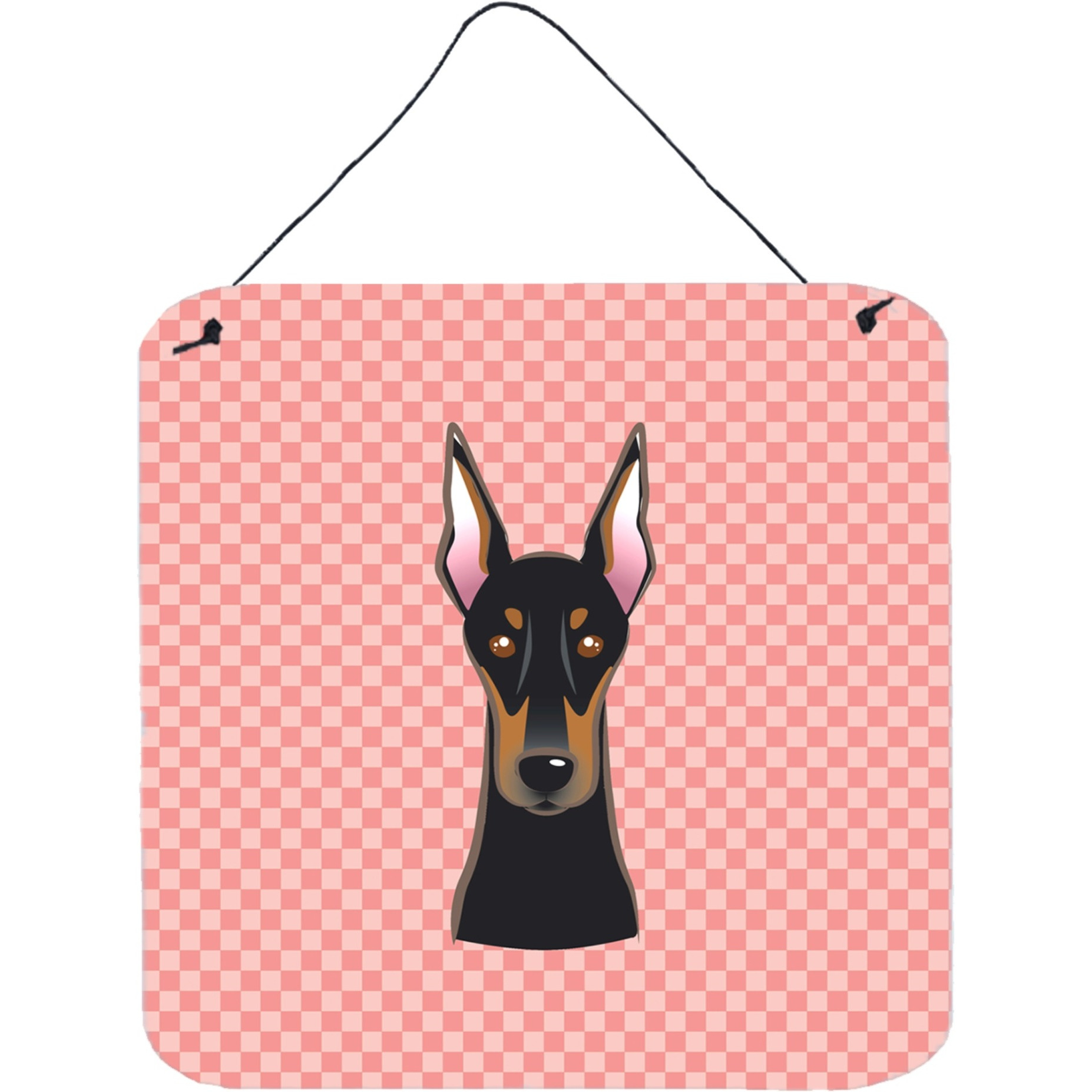 &quotCaroline's Treasures Checkerboard Pink Doberman Wall or Door Hanging Prints, 6 x 6"""