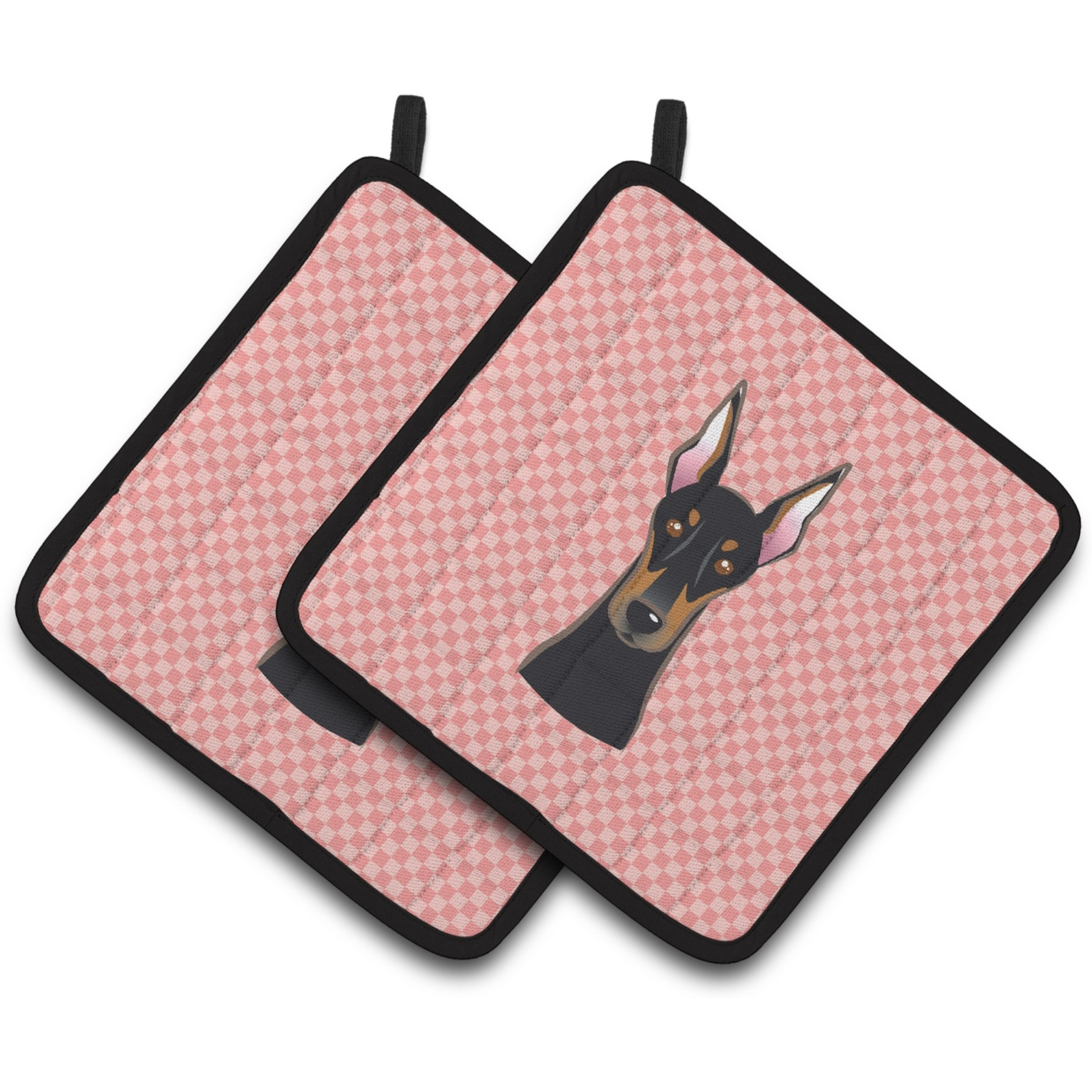 &quotCaroline's Treasures Checkerboard Pink Doberman Pair of Pot Holders BB1245PTHD, 7.5HX7.5W, Multicolor"