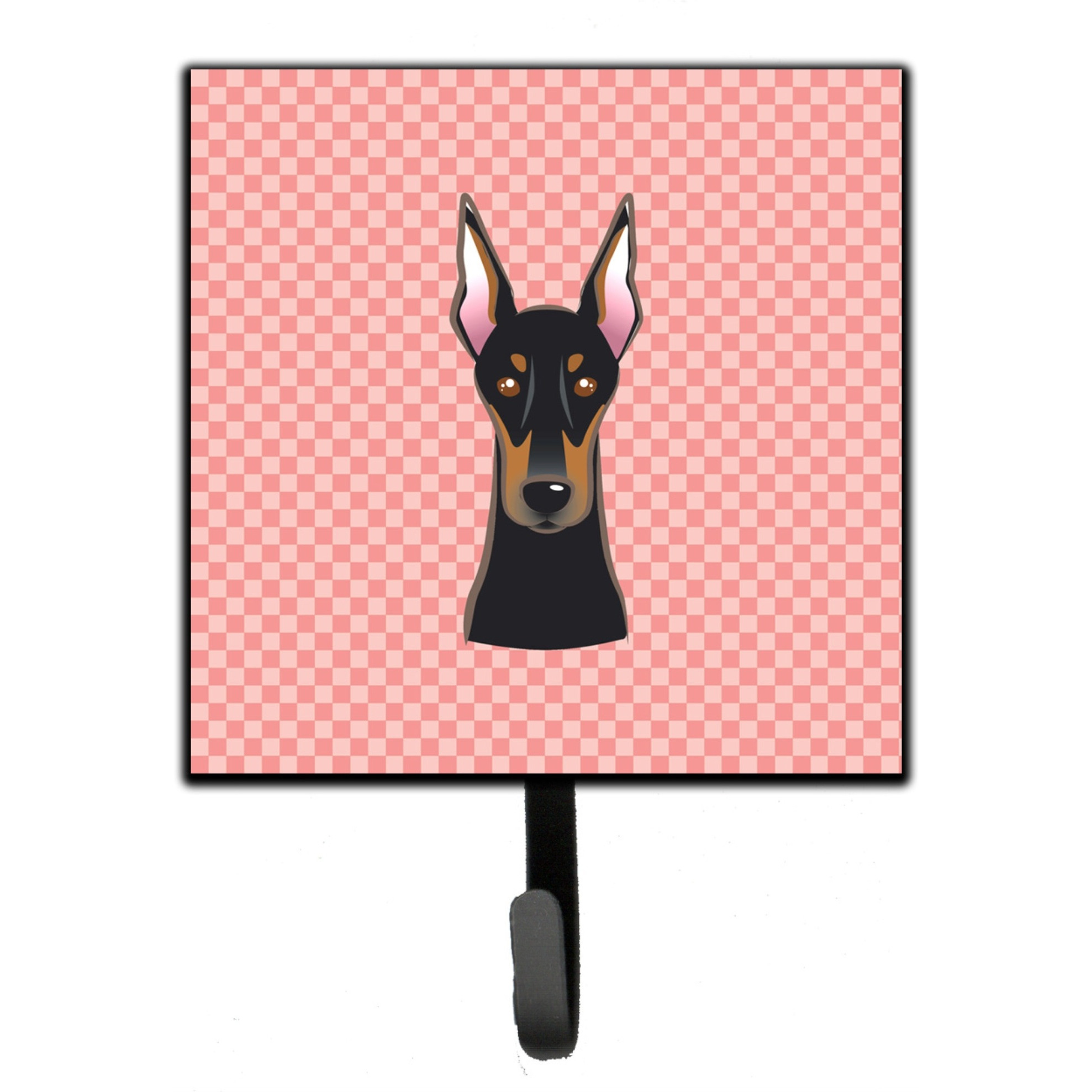 &quotCaroline's Treasures BB1245SH4 Checkerboard Pink Doberman Leash or Key Holder, Small, Multicolor"