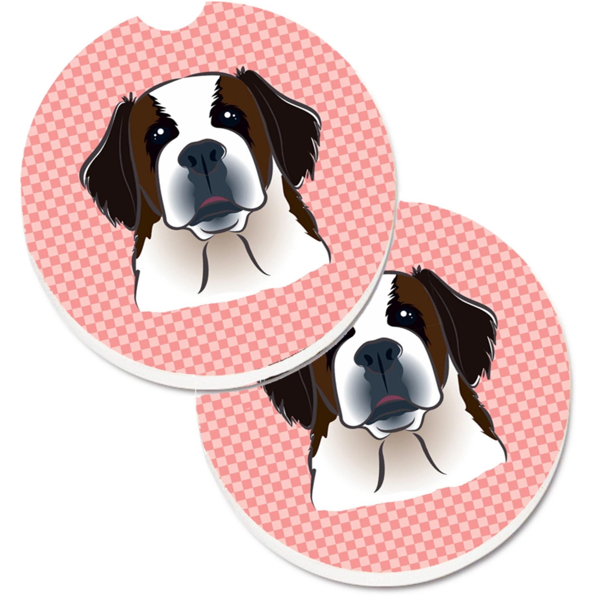 &quotCaroline's Treasures Checkerboard Pink Saint Bernard Set of 2 Cup Holder Car Coasters BB1246CARC, 2.56, Multicolor"
