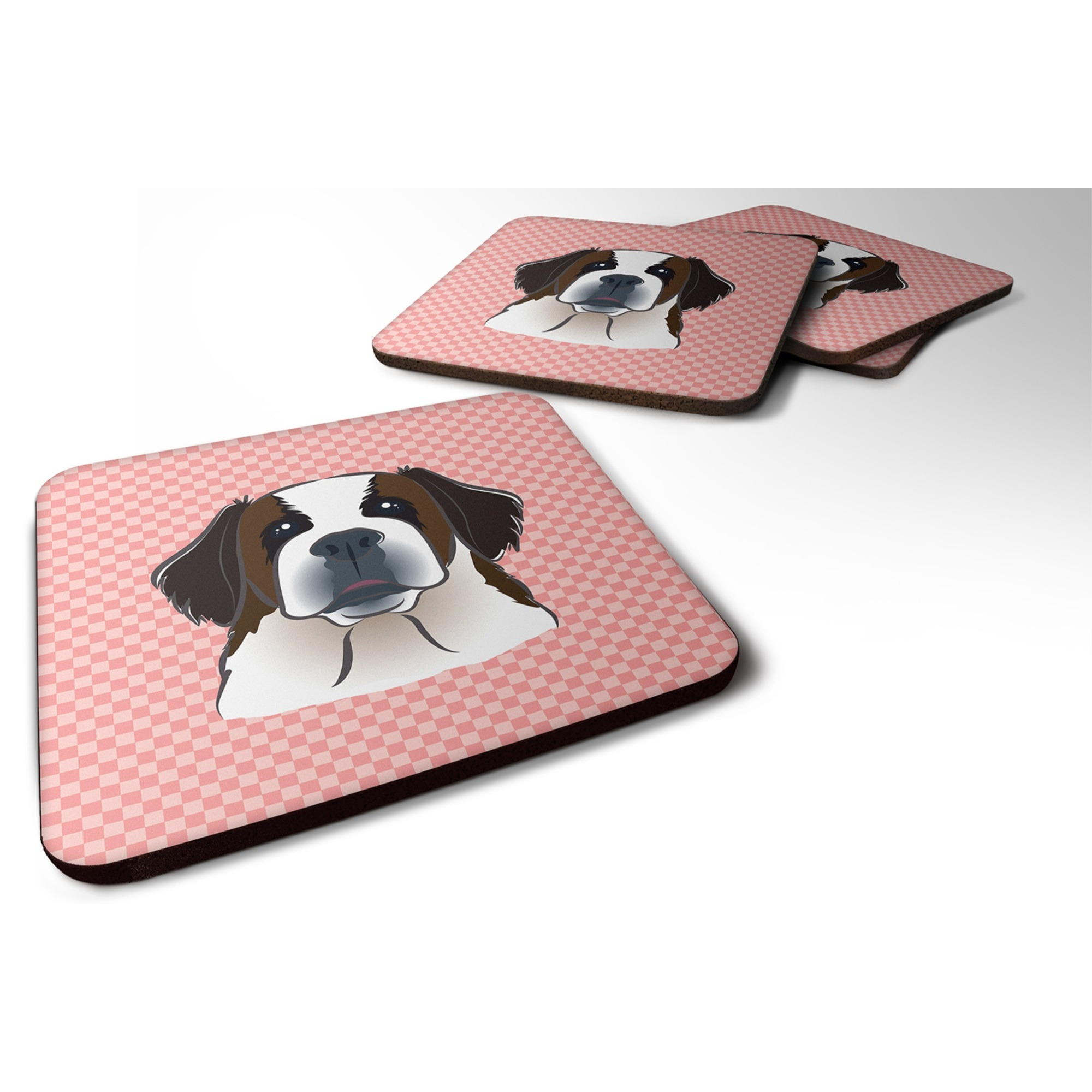 &quotCaroline's Treasures BB1246FC Checkerboard Pink Saint Bernard Foam Coaster (Set of 4), 3.5"" H x 3.5"" W, Multicolor"