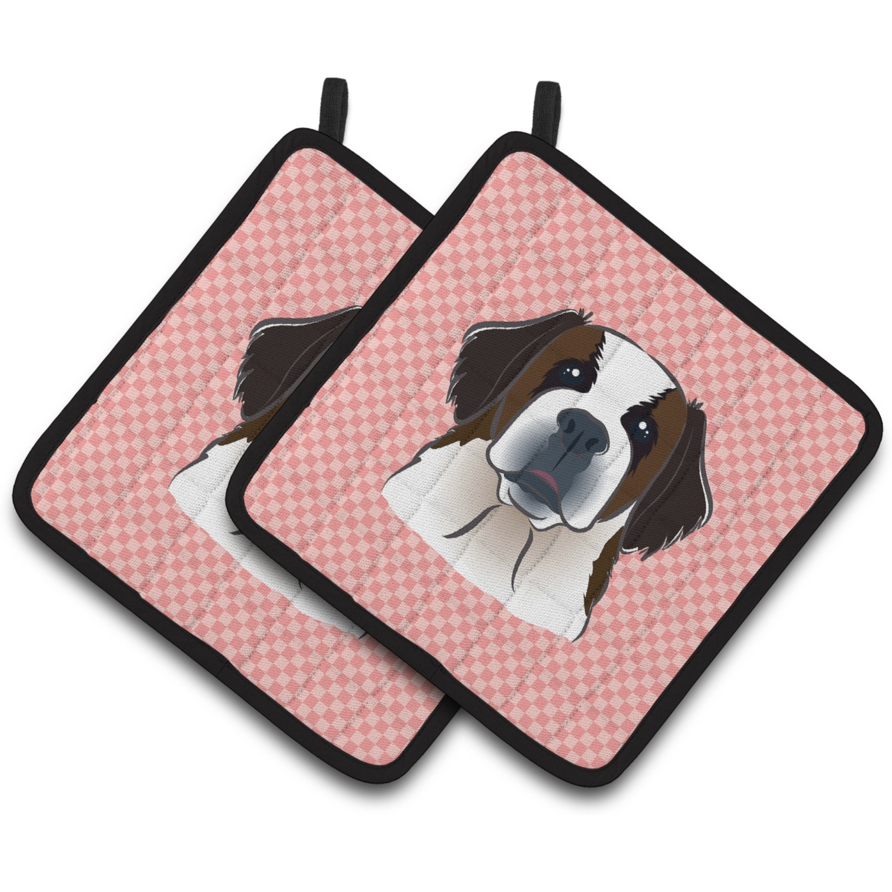 &quotCaroline's Treasures Checkerboard Pink Saint Bernard Pair of Pot Holders BB1246PTHD, 7.5HX7.5W, Multicolor"