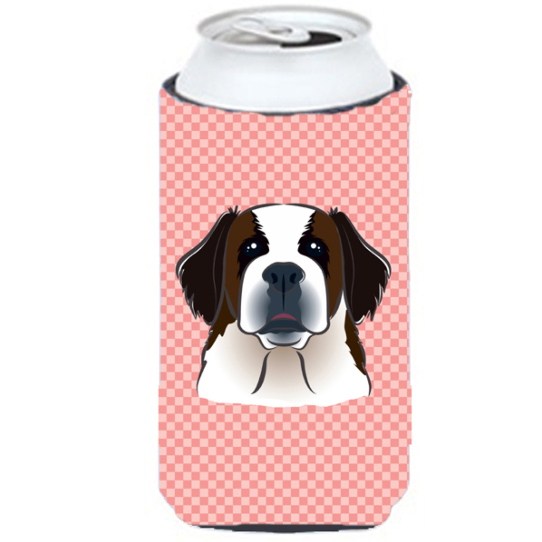 Checkerboard Pink Saint Bernard Tall Boy Beverage Insulator Hugger BB1246TBC