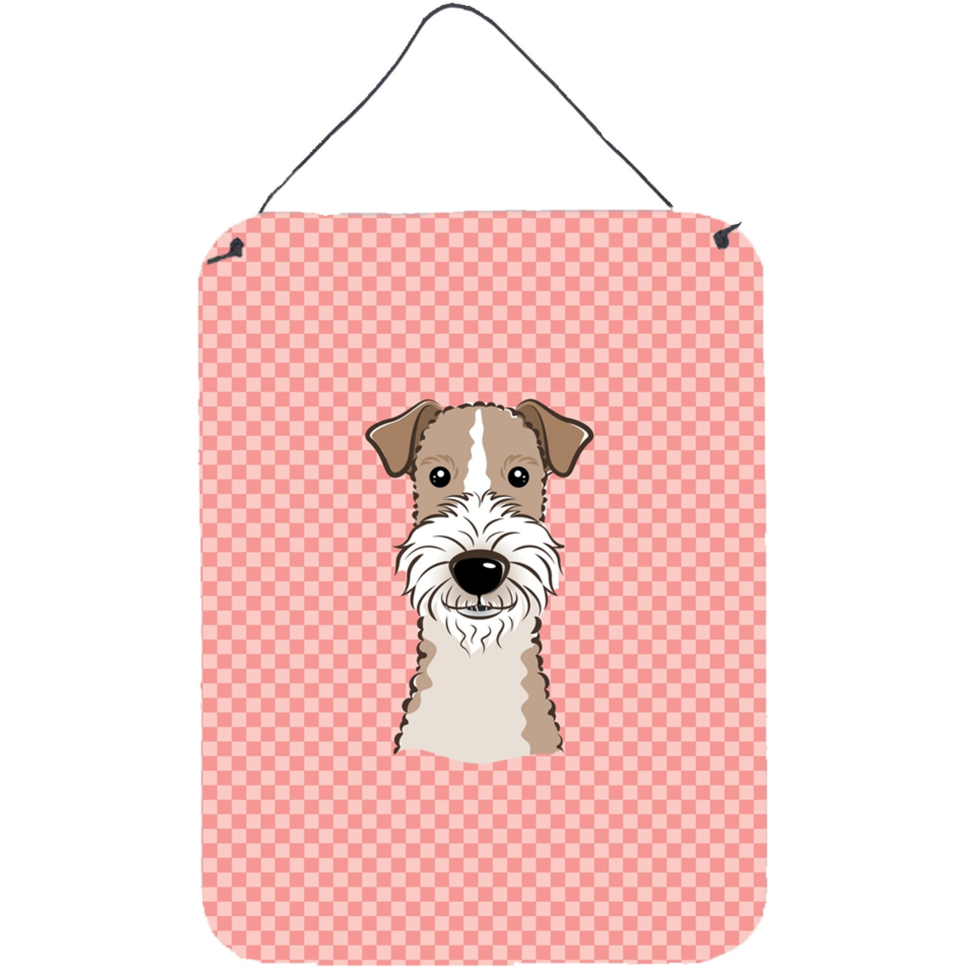 &quotCaroline's Treasures Checkerboard Pink Wire Haired Fox Terrier Wall or Door Hanging Prints, 16"" x 12"""