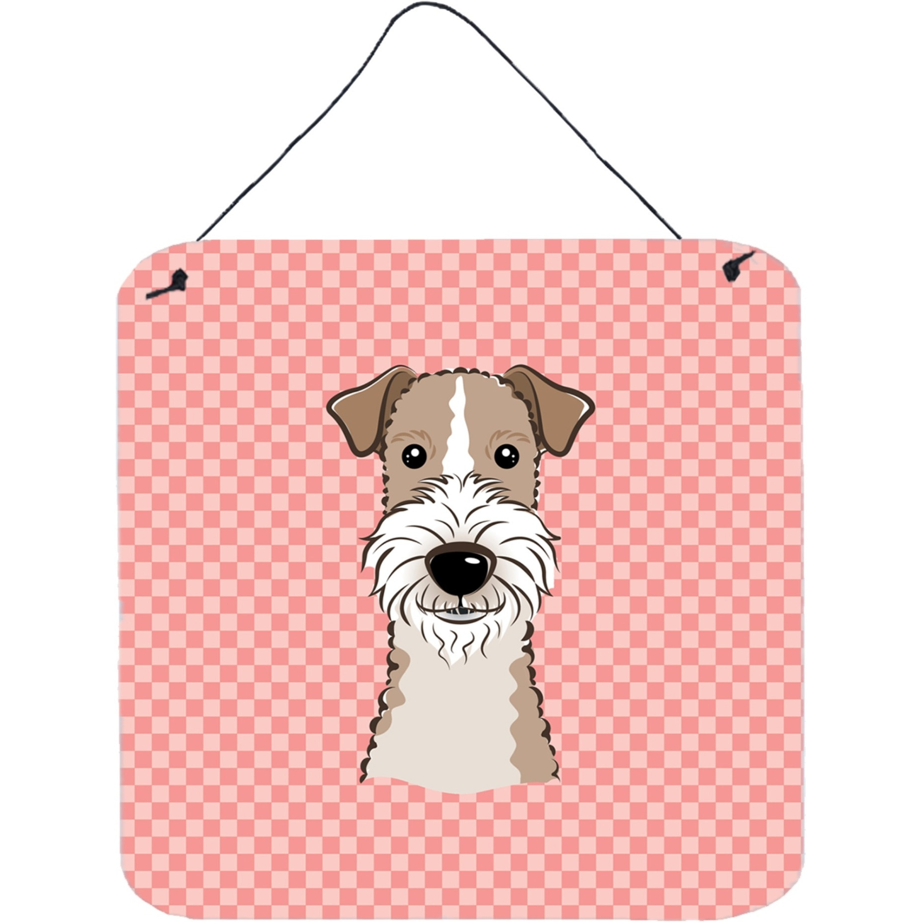&quotCaroline's Treasures Checkerboard Pink Wire Haired Fox Terrier Wall or Door Hanging Prints, 6 x 6"""