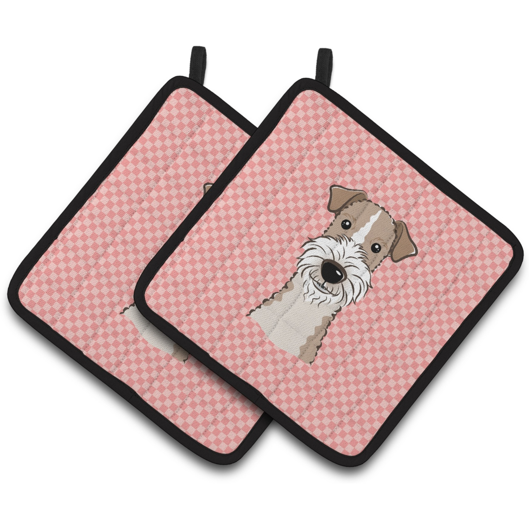 &quotCaroline's Treasures Checkerboard Pink Wire Haired Fox Terrier Pair of Pot Holders BB1247PTHD, 7.5HX7.5W, Multicolor"
