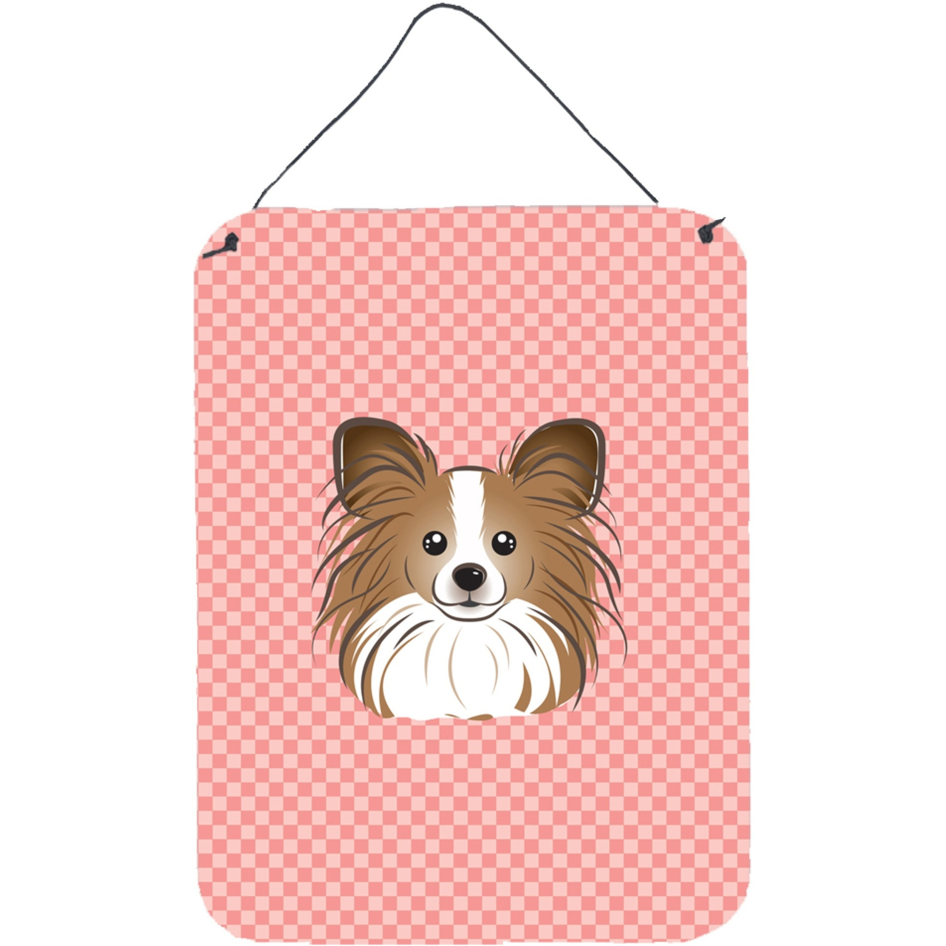 &quotCaroline's Treasures Checkerboard Pink Papillon Wall or Door Hanging Prints, 16"" x 12"""