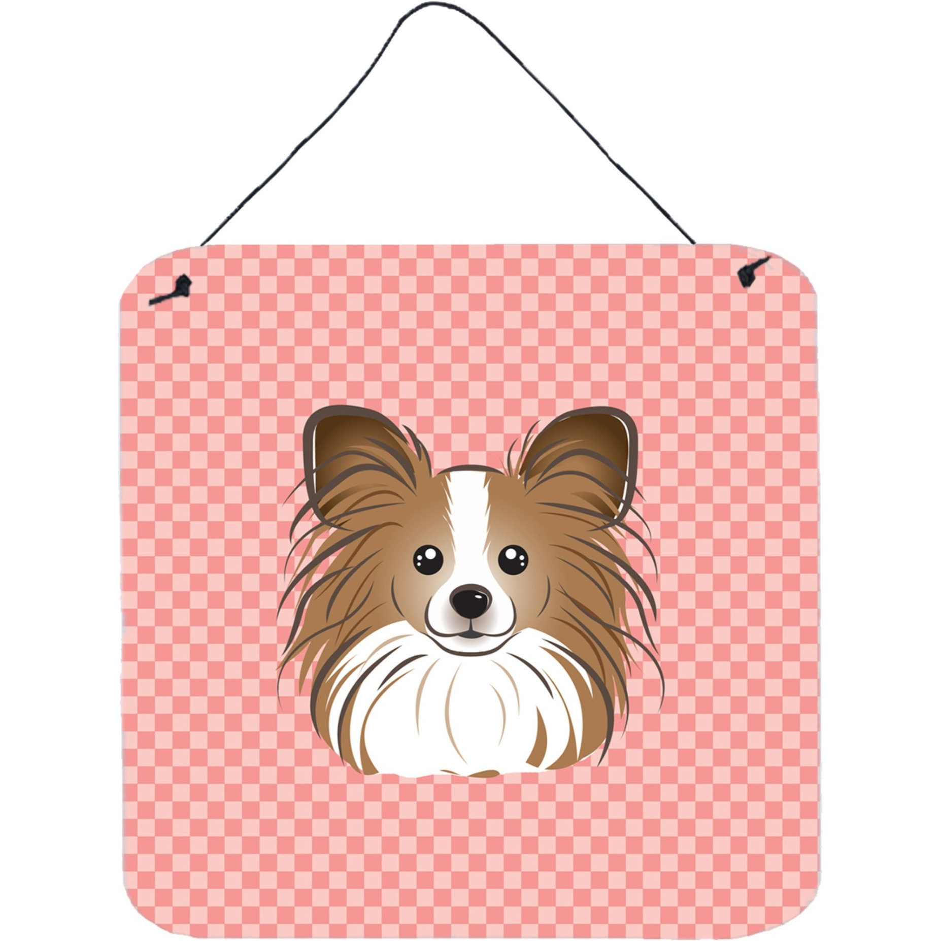 &quotCaroline's Treasures Checkerboard Pink Papillion Wall or Door Hanging Prints, 6 x 6"""