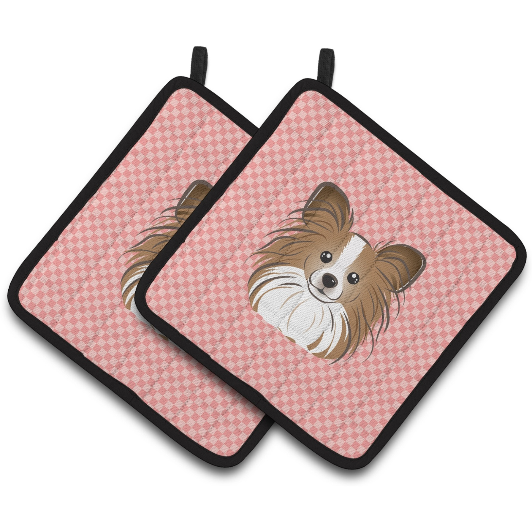 &quotCaroline's Treasures Checkerboard Pink Papillon Pair of Pot Holders BB1248PTHD, 7.5HX7.5W, Multicolor"