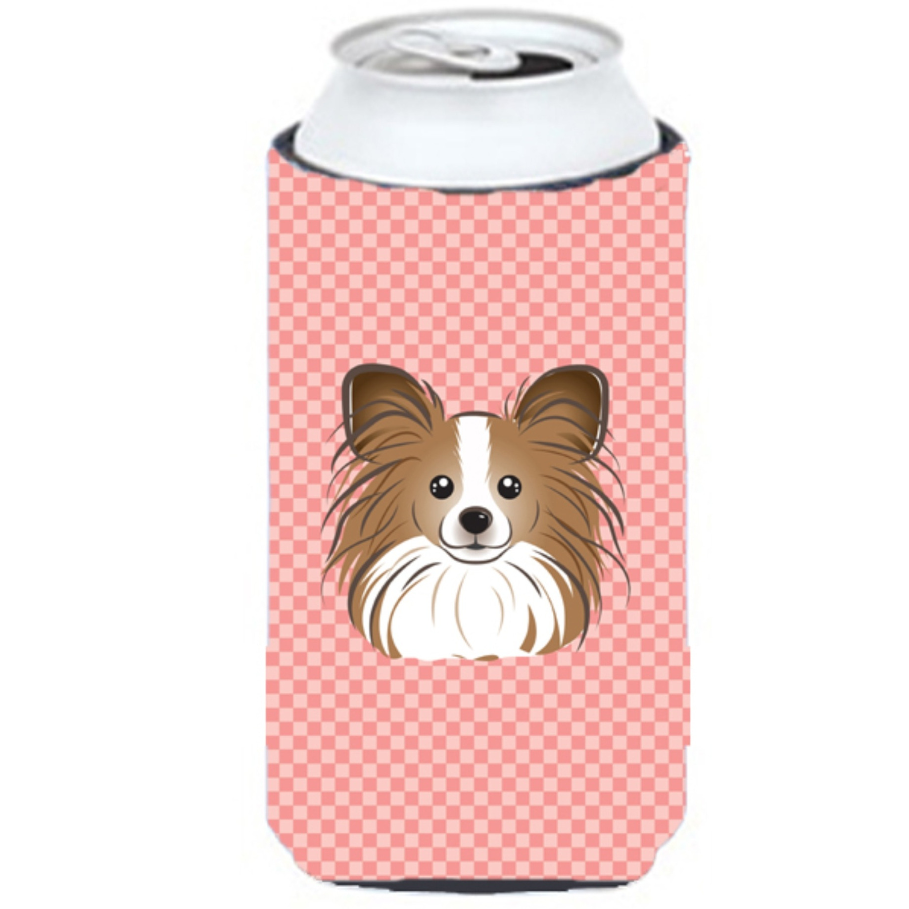Checkerboard Pink Papillon Tall Boy Beverage Insulator Hugger BB1248TBC