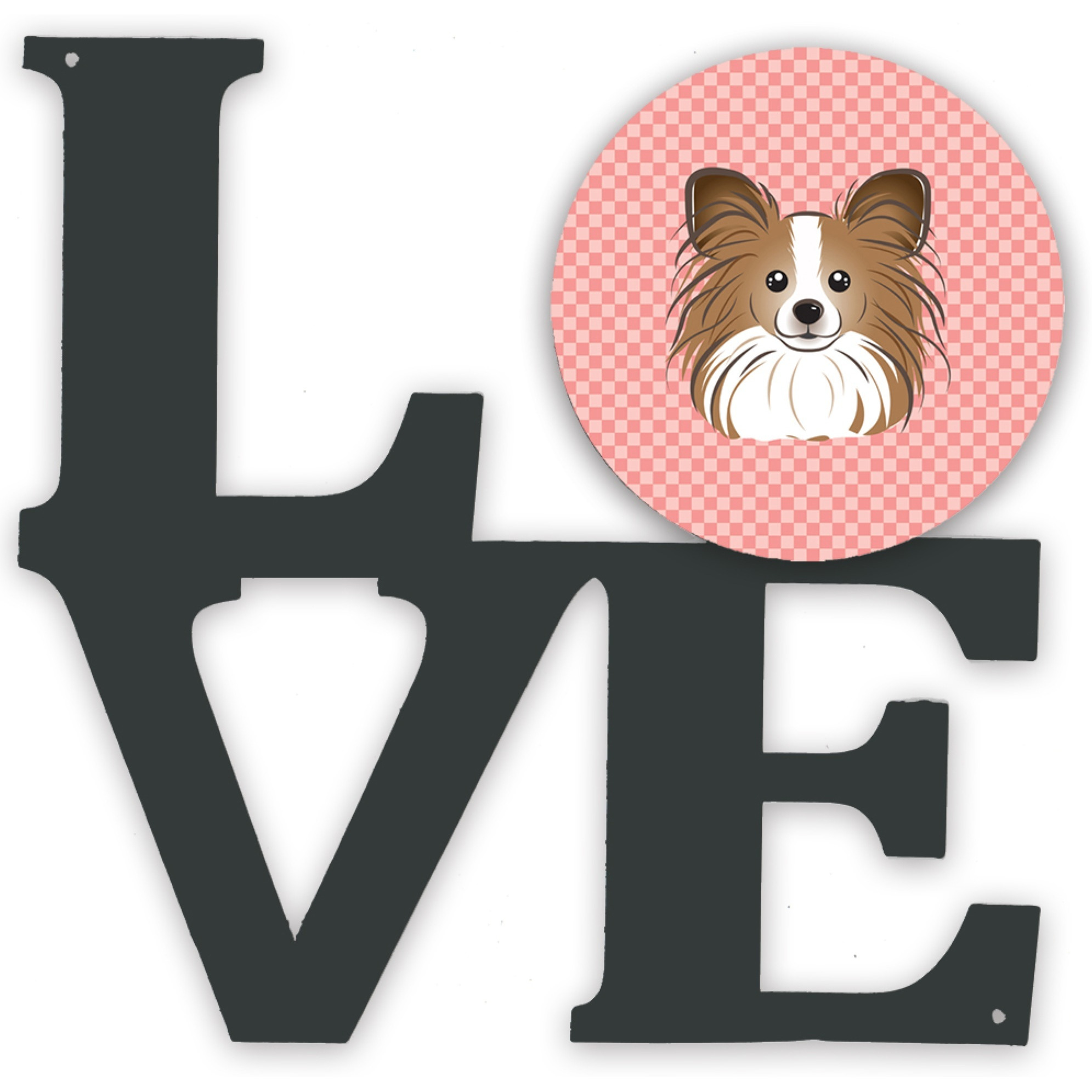 &quotCaroline's Treasures Checkerboard Pink Papillon Metal Artwork Love wall-decor, Multicolor"