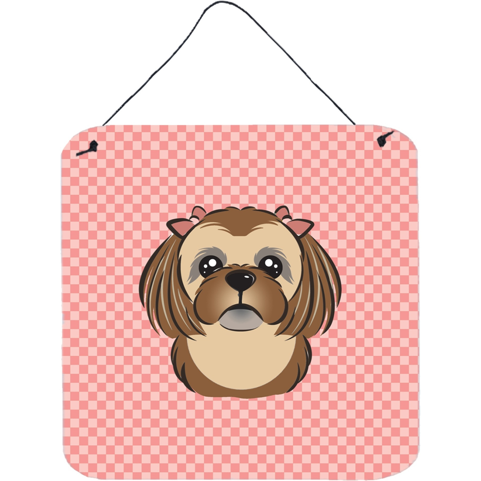 &quotCaroline's Treasures Checkerboard Pink Chocolate Brown Shih Tzu Wall or Door Hanging Prints, 6 x 6"""