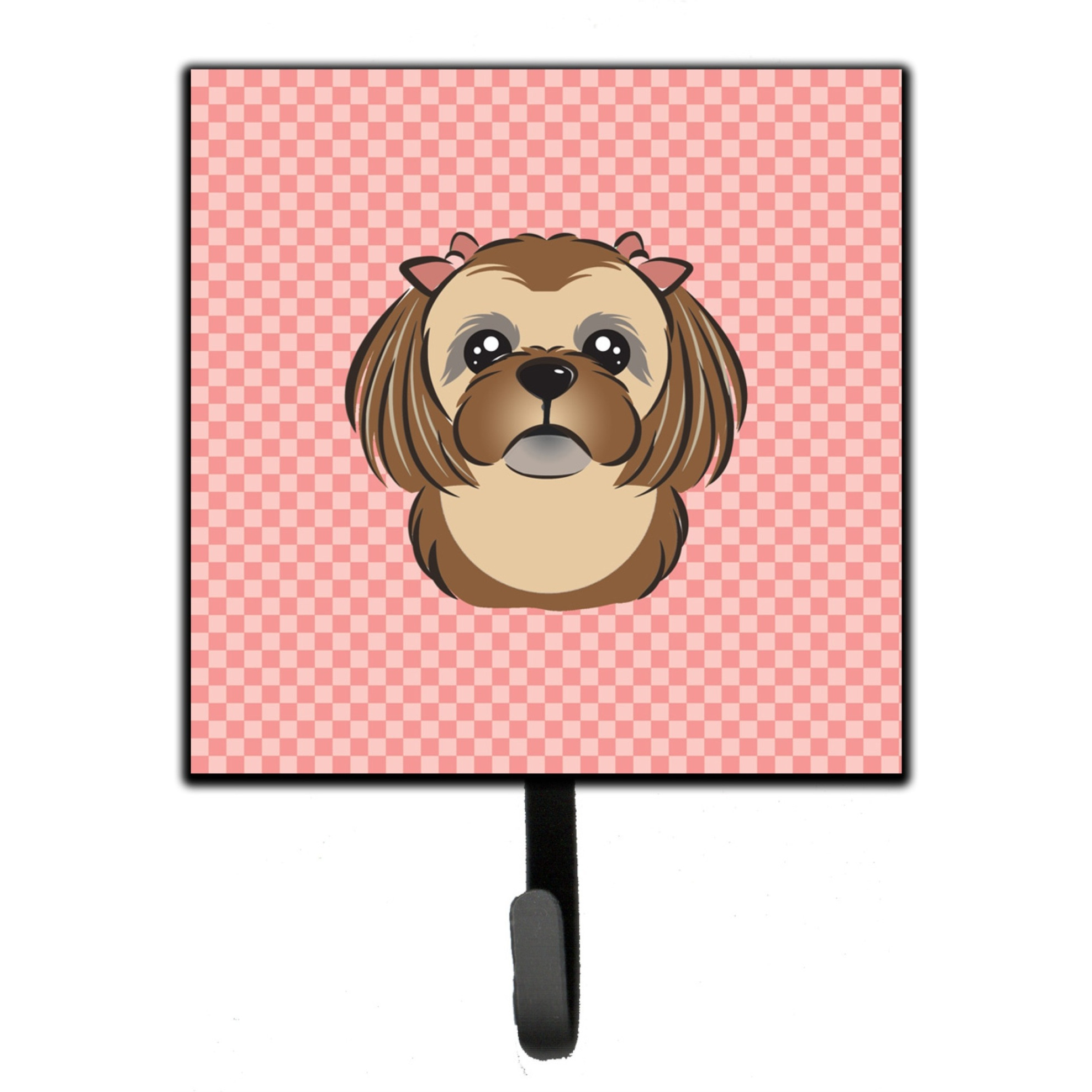 &quotCaroline's Treasures BB1249SH4 Checkerboard Pink Chocolate Brown Shih Tzu Leash or Key Holder, Small, Multicolor"