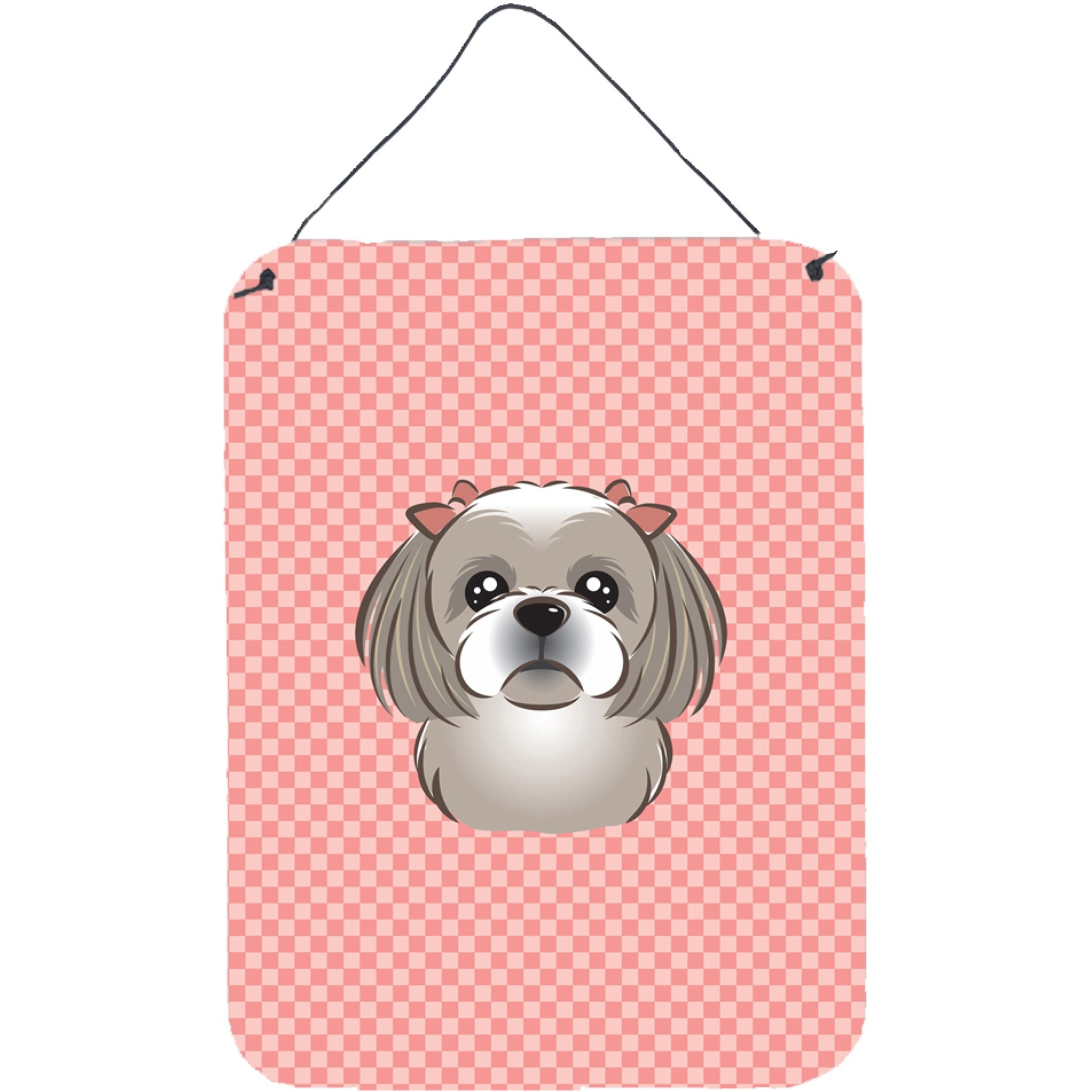 &quotCaroline's Treasures Checkerboard Pink Gray Silver Shih Tzu Wall or Door Hanging Prints, 16"" x 12"""