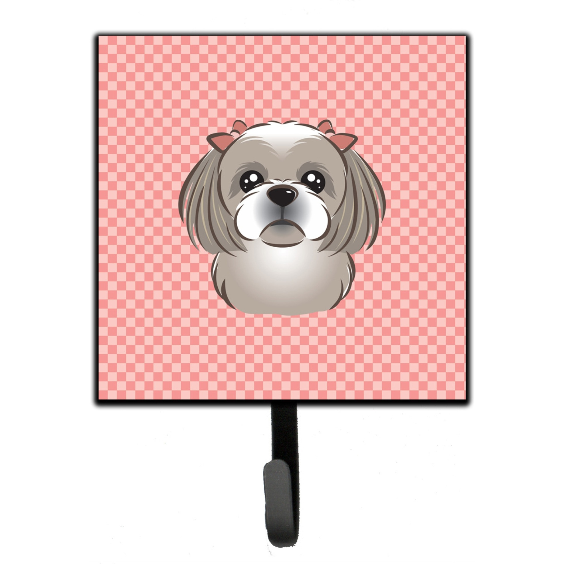 &quotCaroline's Treasures BB1250SH4 Checkerboard Pink Gray Silver Shih Tzu Leash or Key Holder, Small, Multicolor"