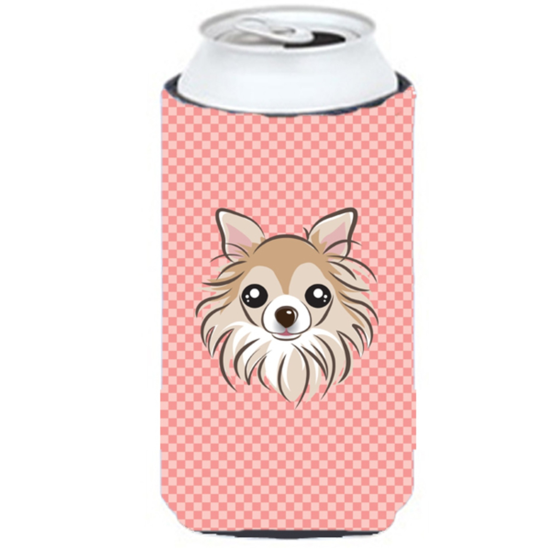 Checkerboard Pink Chihuahua Tall Boy Beverage Insulator Hugger BB1251TBC