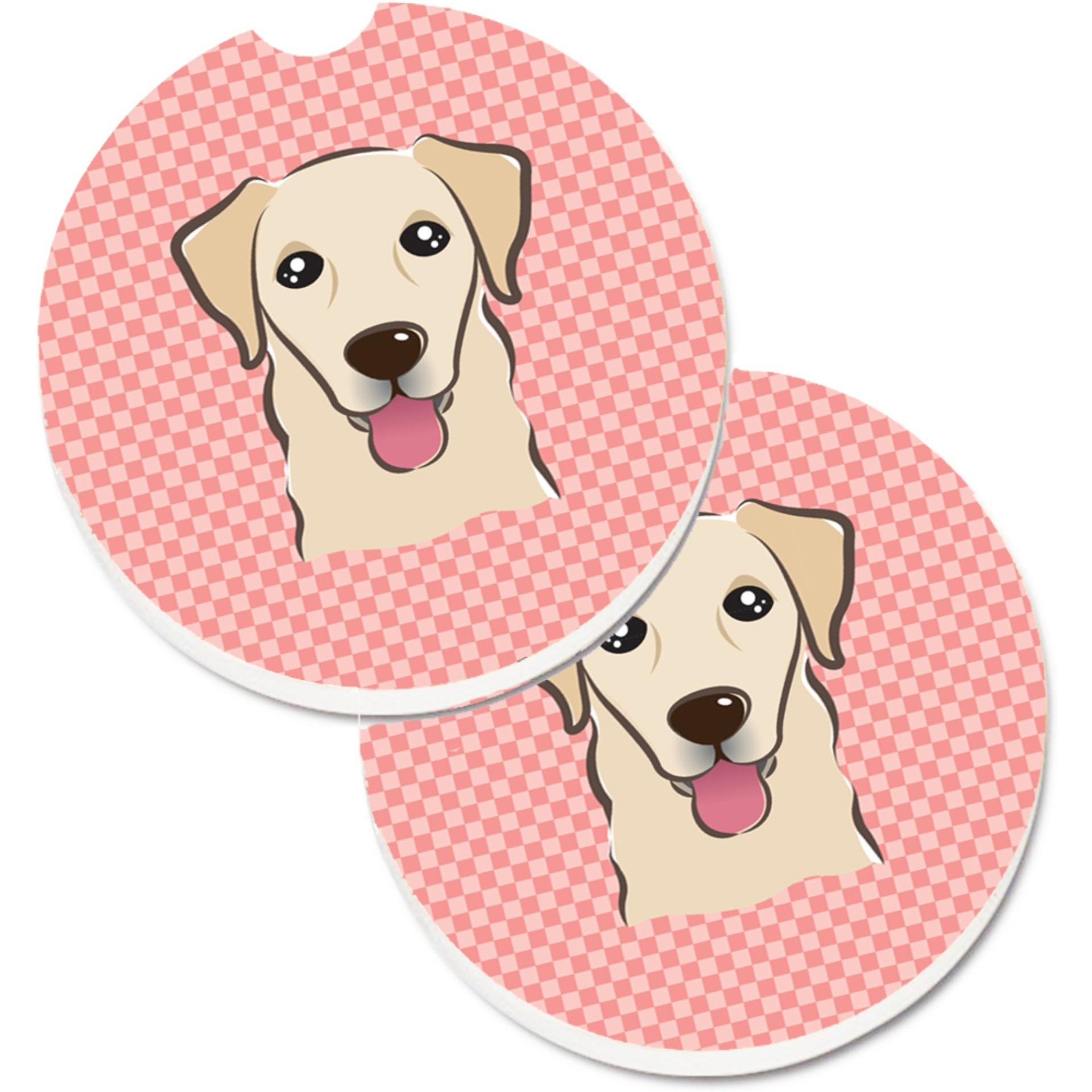 &quotCaroline's Treasures Checkerboard Pink Golden Retriever Set of 2 Cup Holder Car Coasters BB1252CARC, 2.56, Multicolor"
