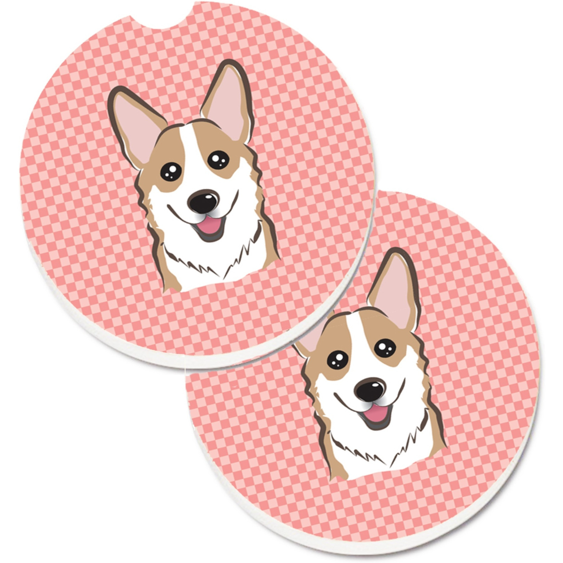 &quotCaroline's Treasures Checkerboard Pink Corgi Set of 2 Cup Holder Car Coasters BB1253CARC, 2.56, Multicolor"