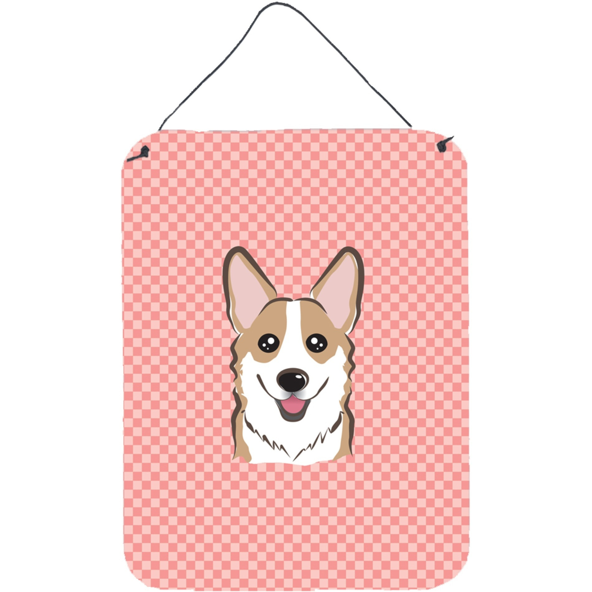 &quotCaroline's Treasures BB1253DS1216 Checkerboard Pink Corgi Wall or Door Hanging Prints, 16"" x 12"""