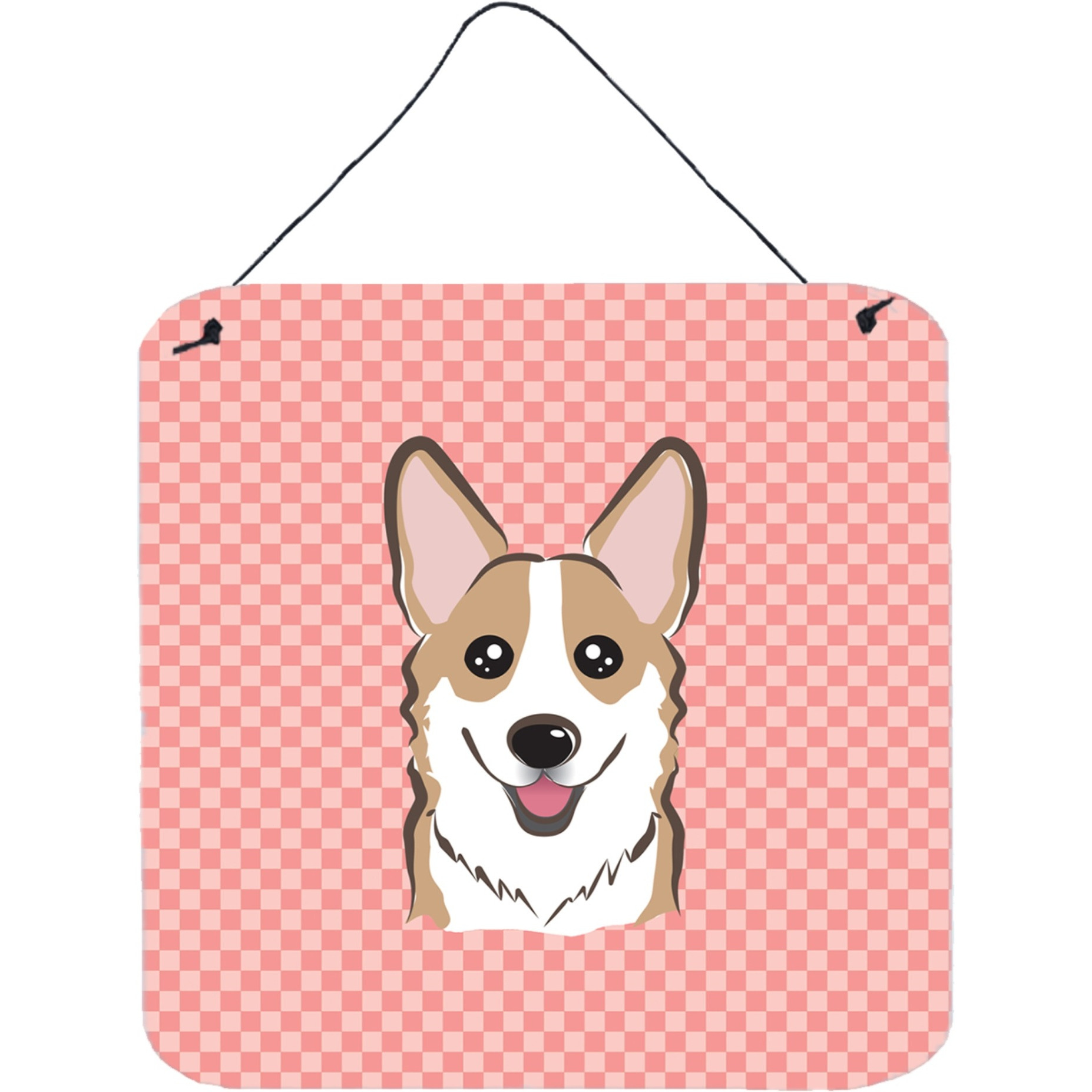 &quotCaroline's Treasures BB1253DS66 Checkerboard Pink Corgi Aluminum Metal Wall or Door Hanging Prints, 6 x 6"""