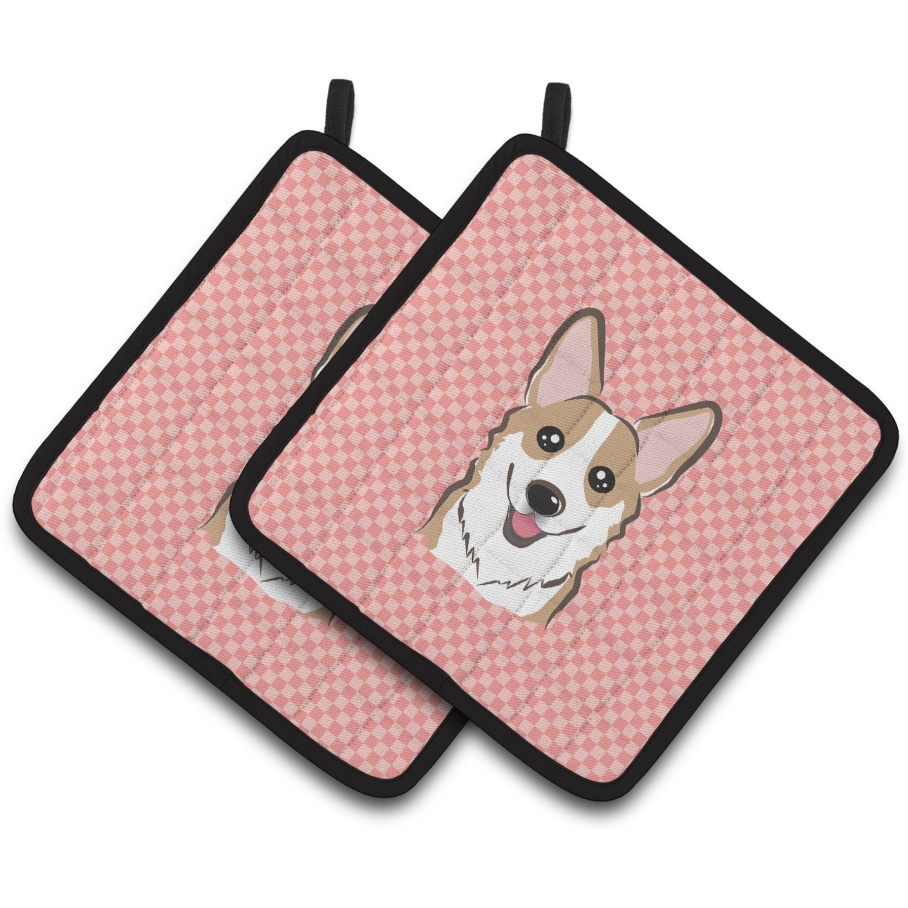 &quotCaroline's Treasures Checkerboard Pink Corgi Pair of Pot Holders BB1253PTHD, 7.5HX7.5W, Multicolor"