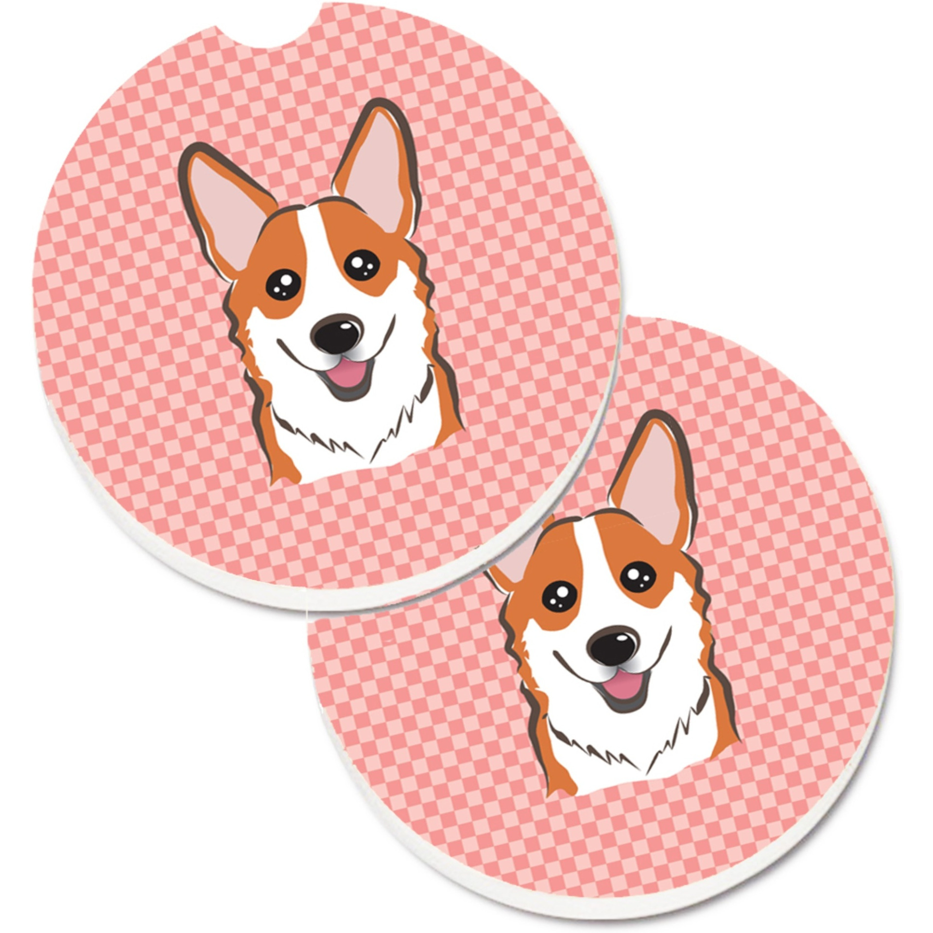 &quotCaroline's Treasures Checkerboard Pink Corgi Set of 2 Cup Holder Car Coasters BB1254CARC, 2.56, Multicolor"