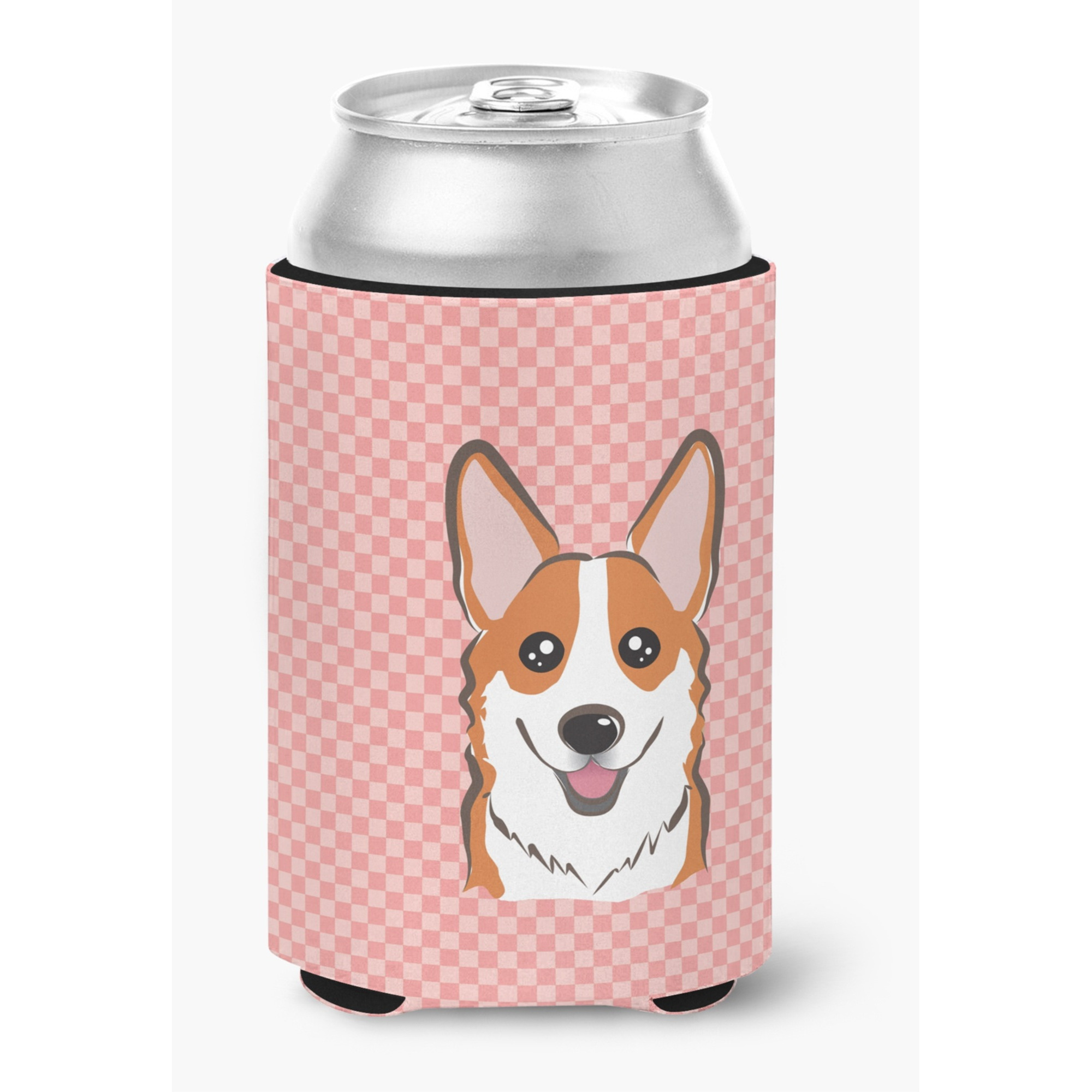 Checkerboard Pink Corgi Can or Bottle Hugger BB1254CC