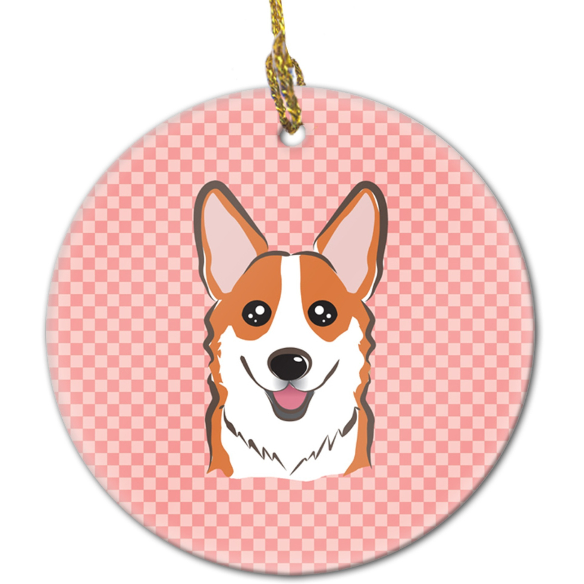 Checkerboard Pink Corgi Ceramic Ornament BB1254CO1