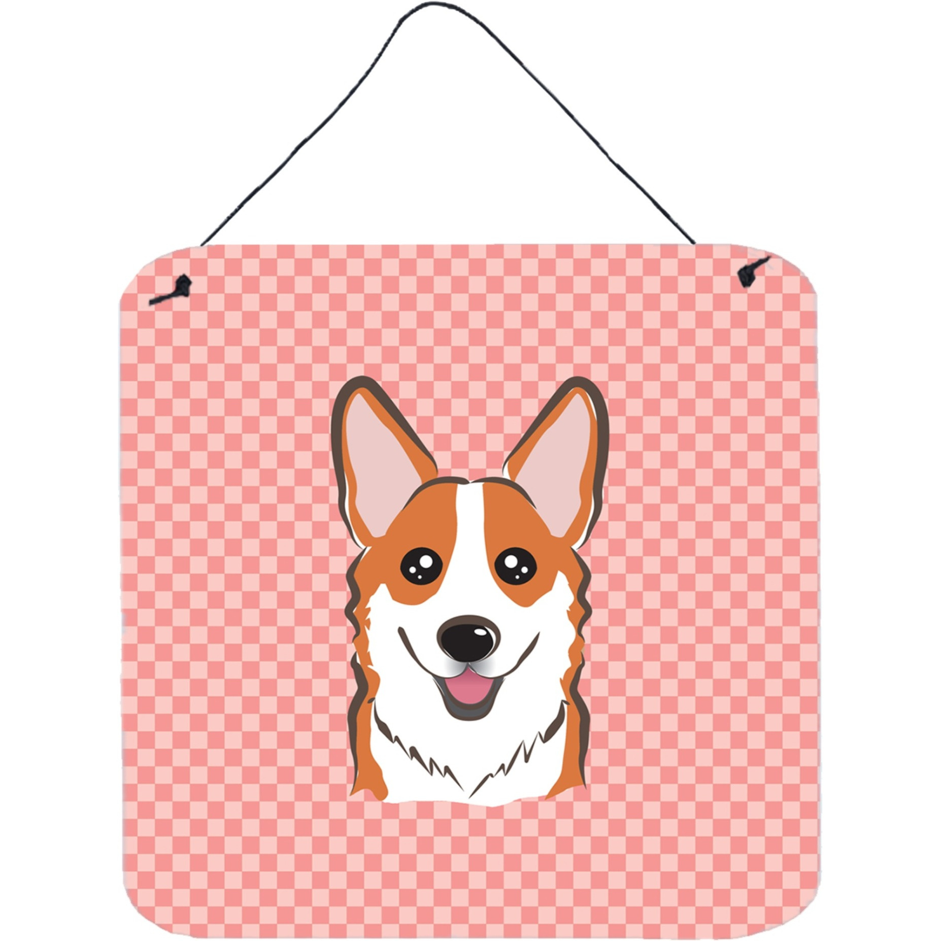 &quotCaroline's Treasures BB1254DS66 Checkerboard Pink Corgi Aluminum Metal Wall or Door Hanging Prints, 6 x 6"""